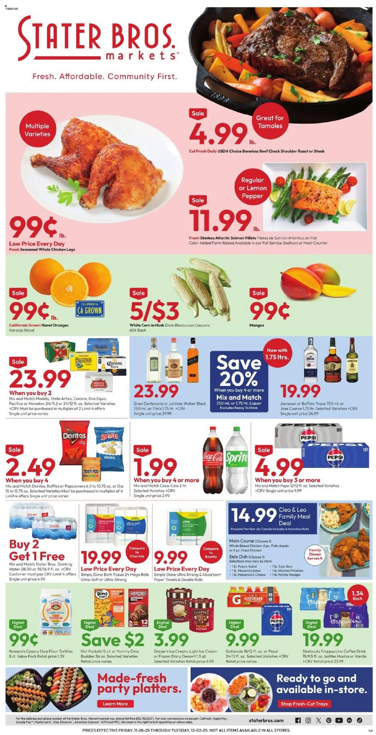 Stater Bros Weekly Ad - valid from 28.11.2025 | Page: 1 | Products: Bath, Beef, Potatoes, Seafood