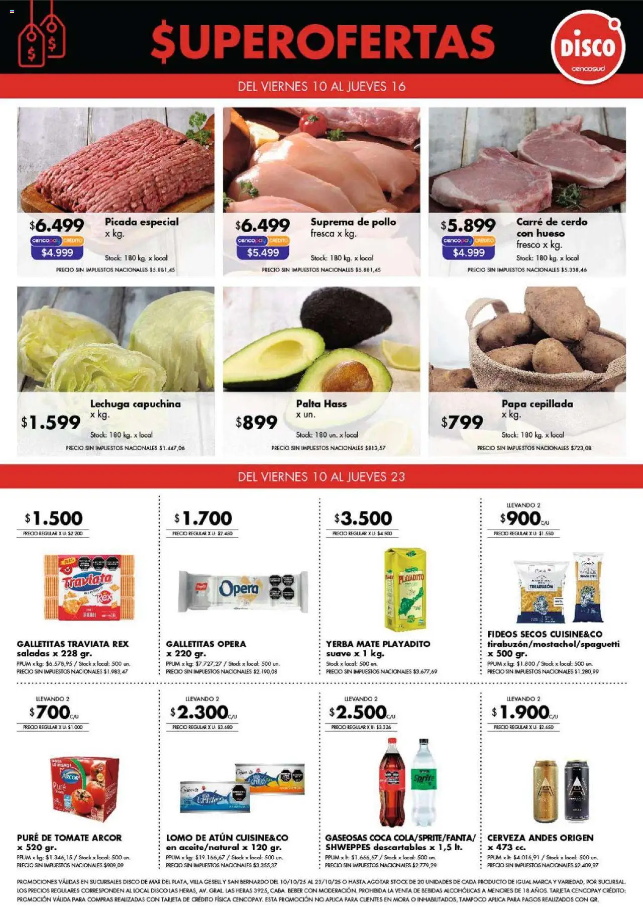 Disco - Especial Super Ofertas Costa Atlántica (Excluye Disco Pinamar │ válido desde el 10.10.2025 | Página: 1 | Productos: Galletitas, Palta, Pure de Tomate, Cerdo
