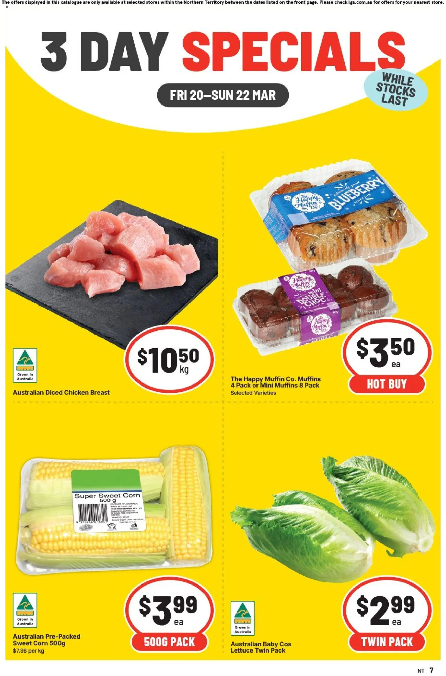 IGA catalogue - valid from 20.03.2026 | Page: 1 | Products: Chicken, Lettuce, Muffins