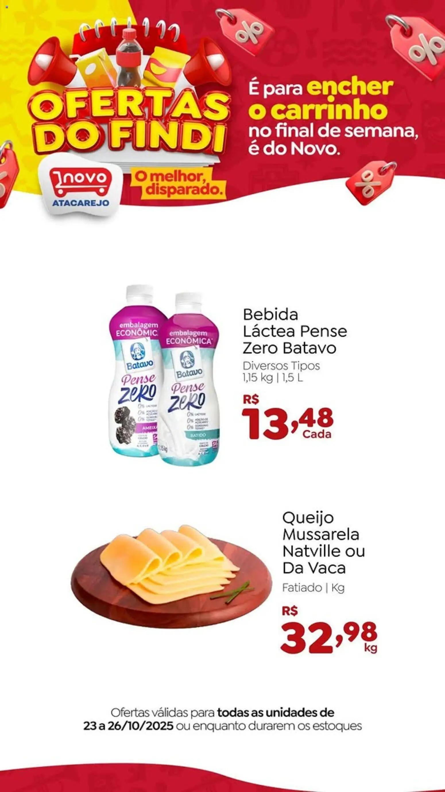 Novo Atacarejo Folheto - válido de 23.10.2025 | Página: 3 | Produtos: Queijo, Carrinho, Bebida, Mussarela