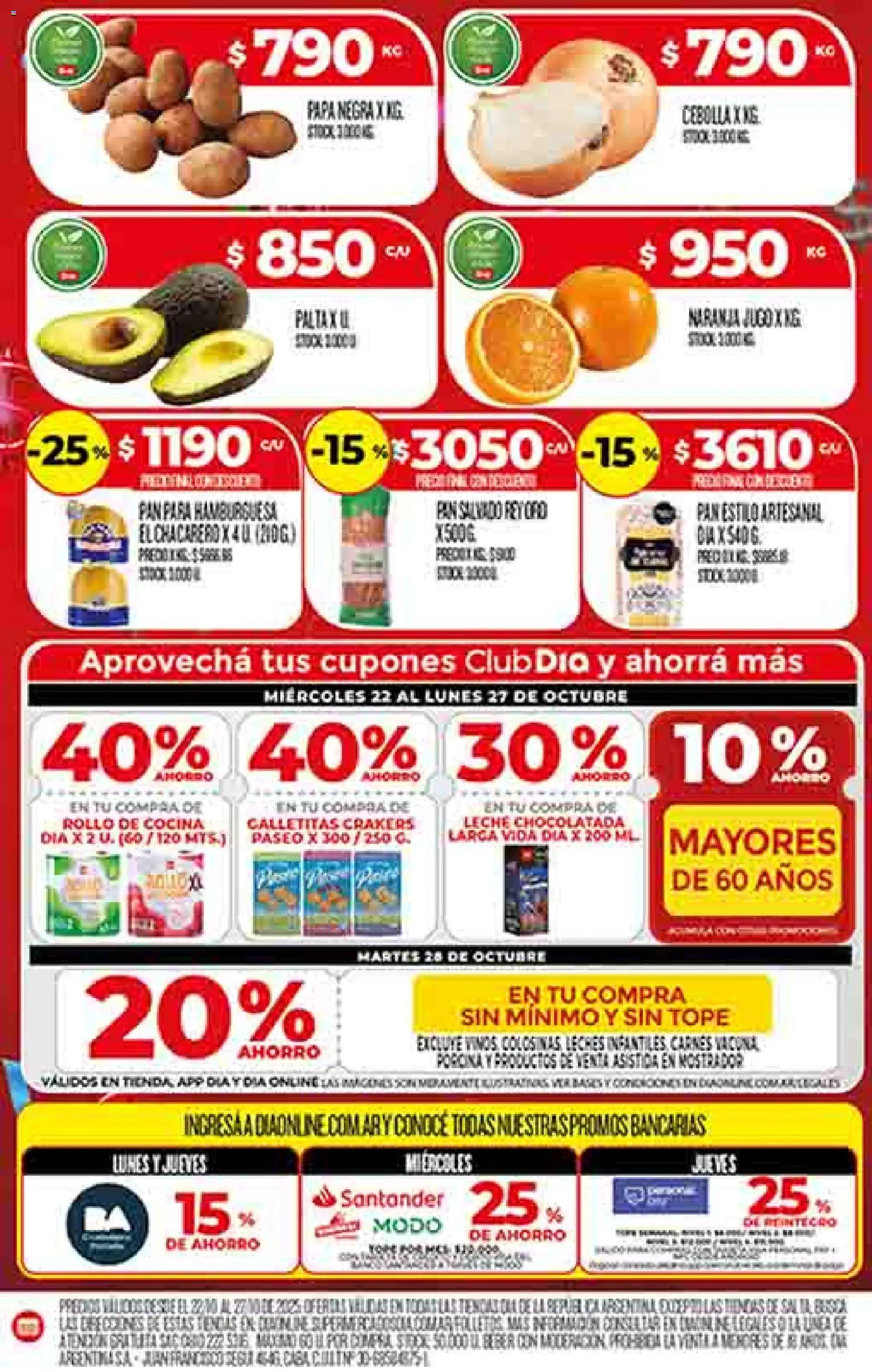 Supermercado DIA Ofertas │ válido desde el 22.10.2025 | Página: 4 | Productos: Galletitas, Leche, Pan, Jugo