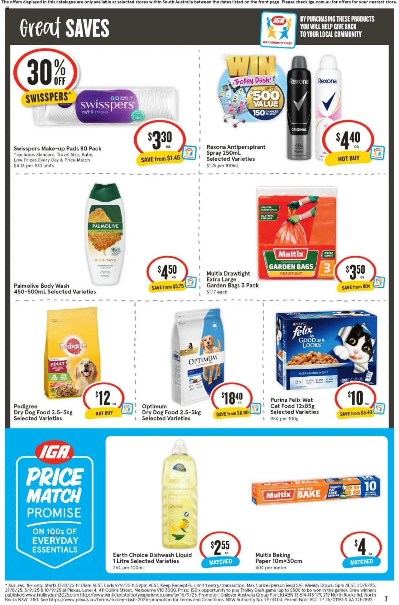 IGA catalogue - valid from 13.08.2025 | Page: 8 | Products: Milk, Makeup, Dog food, Trolley