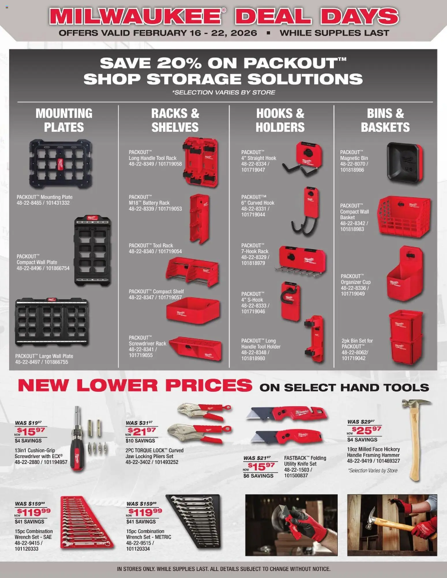 Mills Fleet Farm Milwaukee Days - valid from 16.02.2026 | Page: 5 | Products: Screwdriver, Hook, Battery, Basket