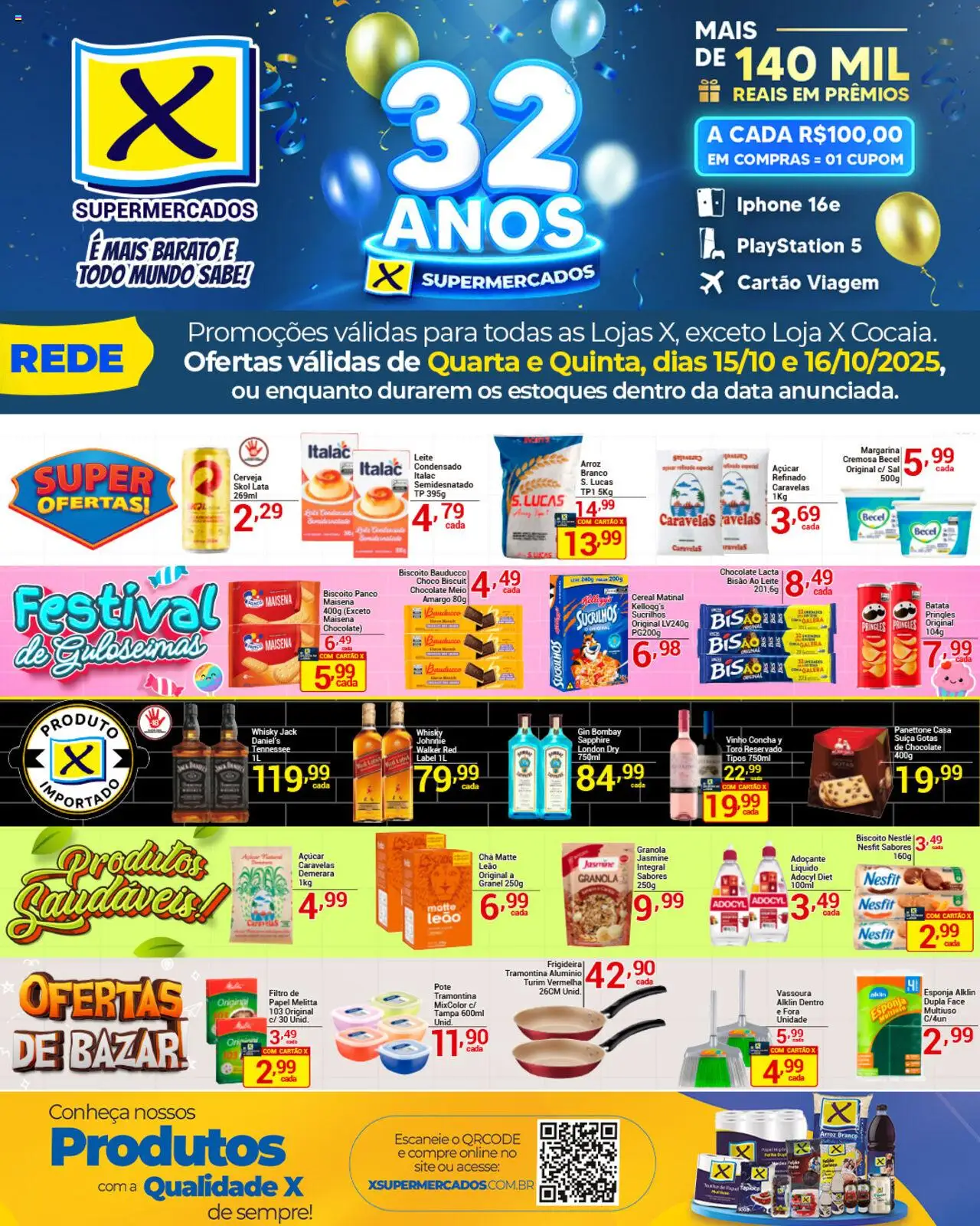 X Supermercados Folheto - válido de 15.10.2025 | Página: 1 | Produtos: Iphone, Biscoito, Vinho, Arroz