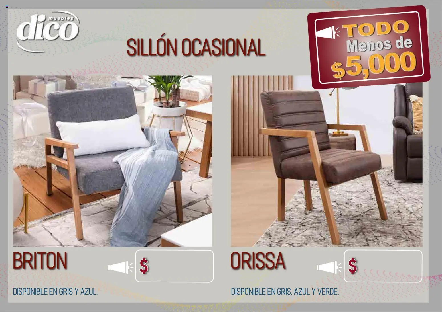 Nuevas ofertas de Muebles Dico válidas en toda la República Mexicana desde el 09.04.2026. ¡Encuentra las mejores ofertas en Muebles Dico catálogo Todo menos de 5000 Pacifico! | Página: 29 | Productos: Sillón