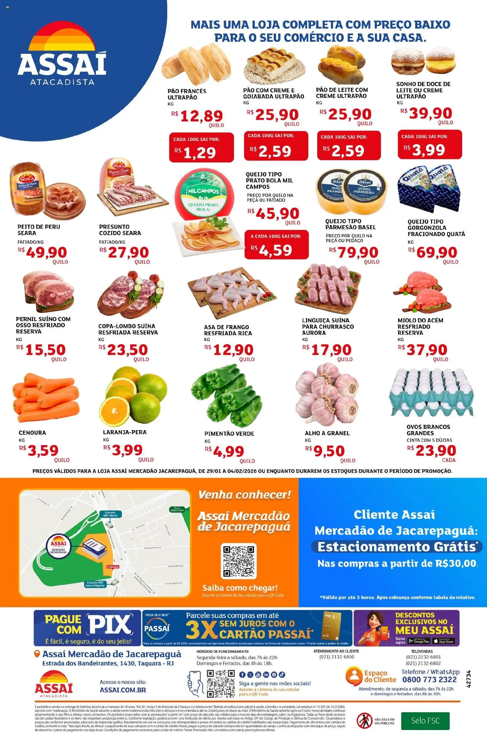 Assaí Atacadista Folheto - válido de 29.01.2026 | Página: 2 | Produtos: Leite, Cenoura, Creme, Telefone