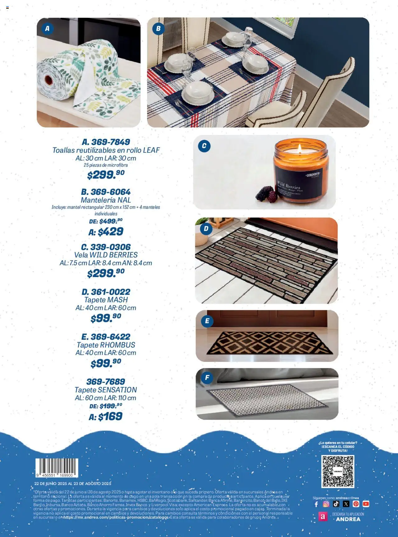 Nuevas ofertas de Andrea válidas en toda la República Mexicana desde el 22.06.2025. ¡Encuentra las mejores ofertas en Andrea catálogo Summer Time! | Página: 80 | Productos: Mantel, Vela, Banco, Tapete