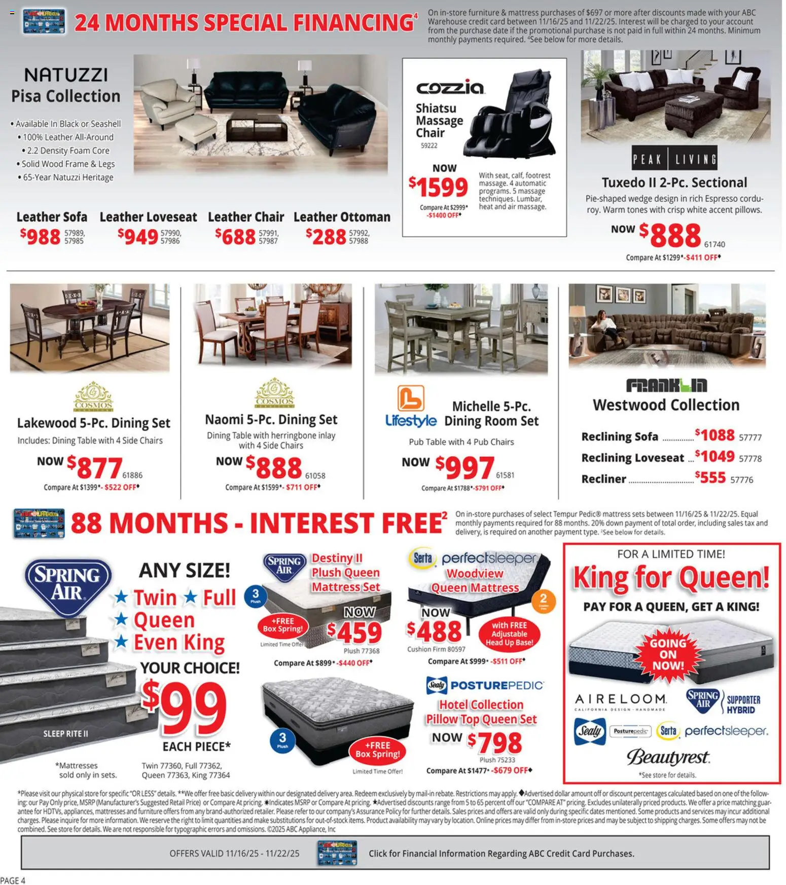 ABC Warehouse Black Friday - valid from 16.11.2025 | Page: 4 | Products: Box, Recliner, Sectional, Date