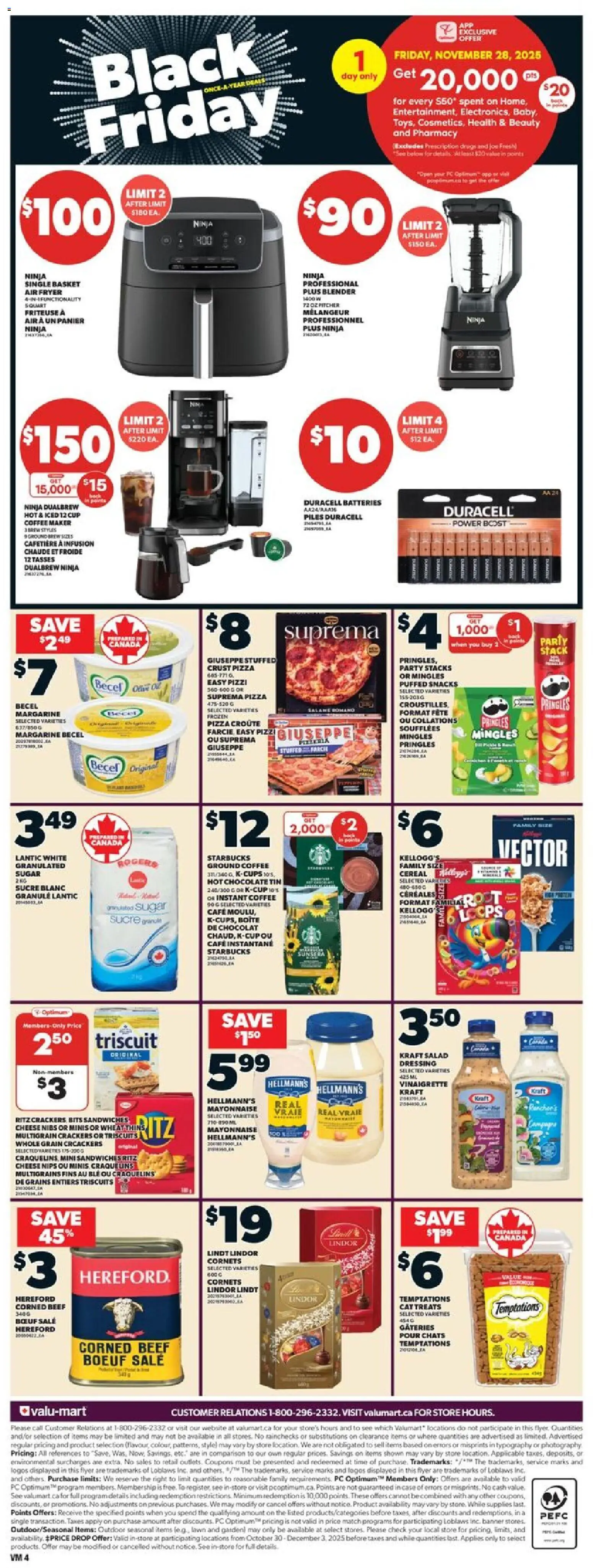 Valu Mart flyer valid from 27.11.2025 | Page: 4 | Products: Beef, PC, Cheese, Chocolate