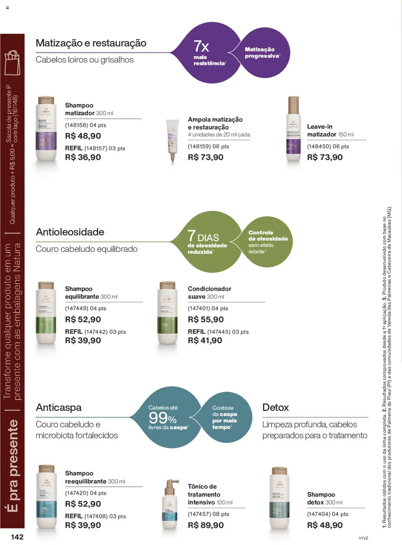 Natura Folheto - válido de 01.10.2025 | Página: 142 | Produtos: Shampoo, Tônico, Condicionador, Base