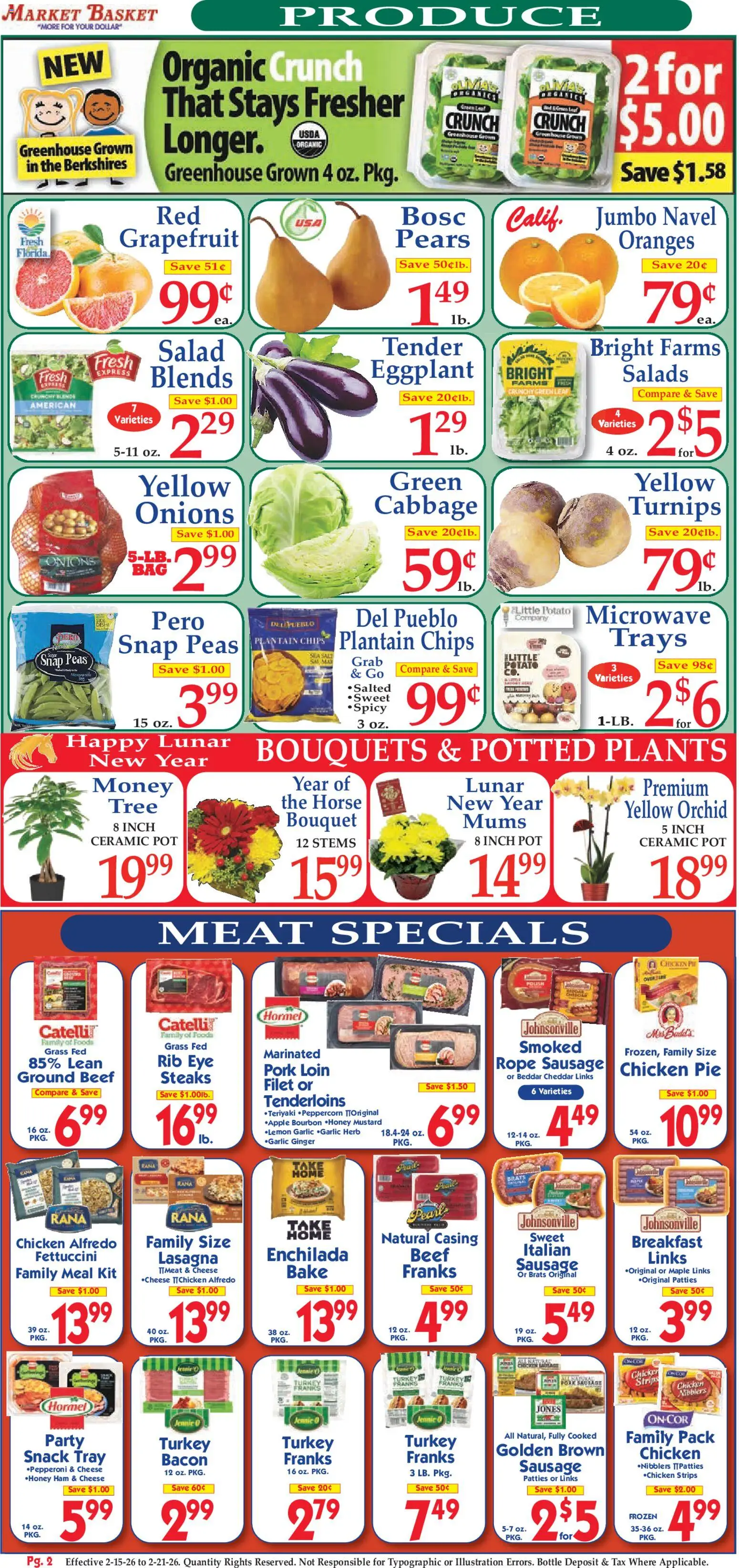 Market Basket Ad - valid from 15.02.2026 | Page: 2 | Products: Cheese, Chips, Salad, Eggplant