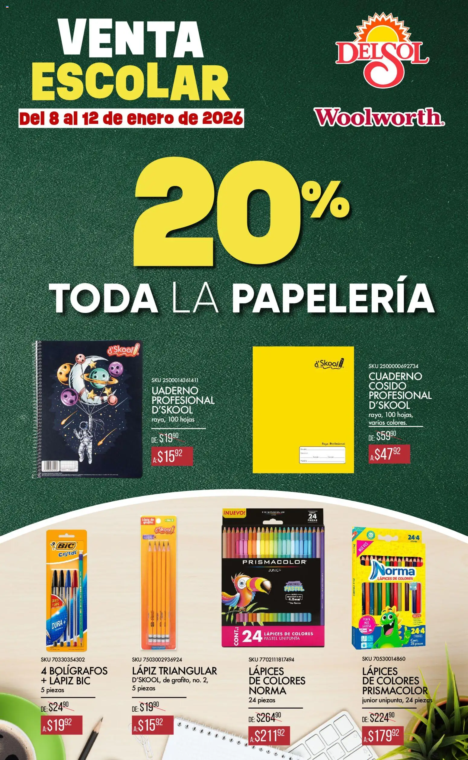 Nuevas ofertas de Del Sol y Woolworth válidas en toda la República Mexicana desde el 08.01.2026. ¡Encuentra las mejores ofertas en Del Sol y Woolworth catálogo Regreso a Clases! | Página: 2 | Productos: Pastel, Cuaderno