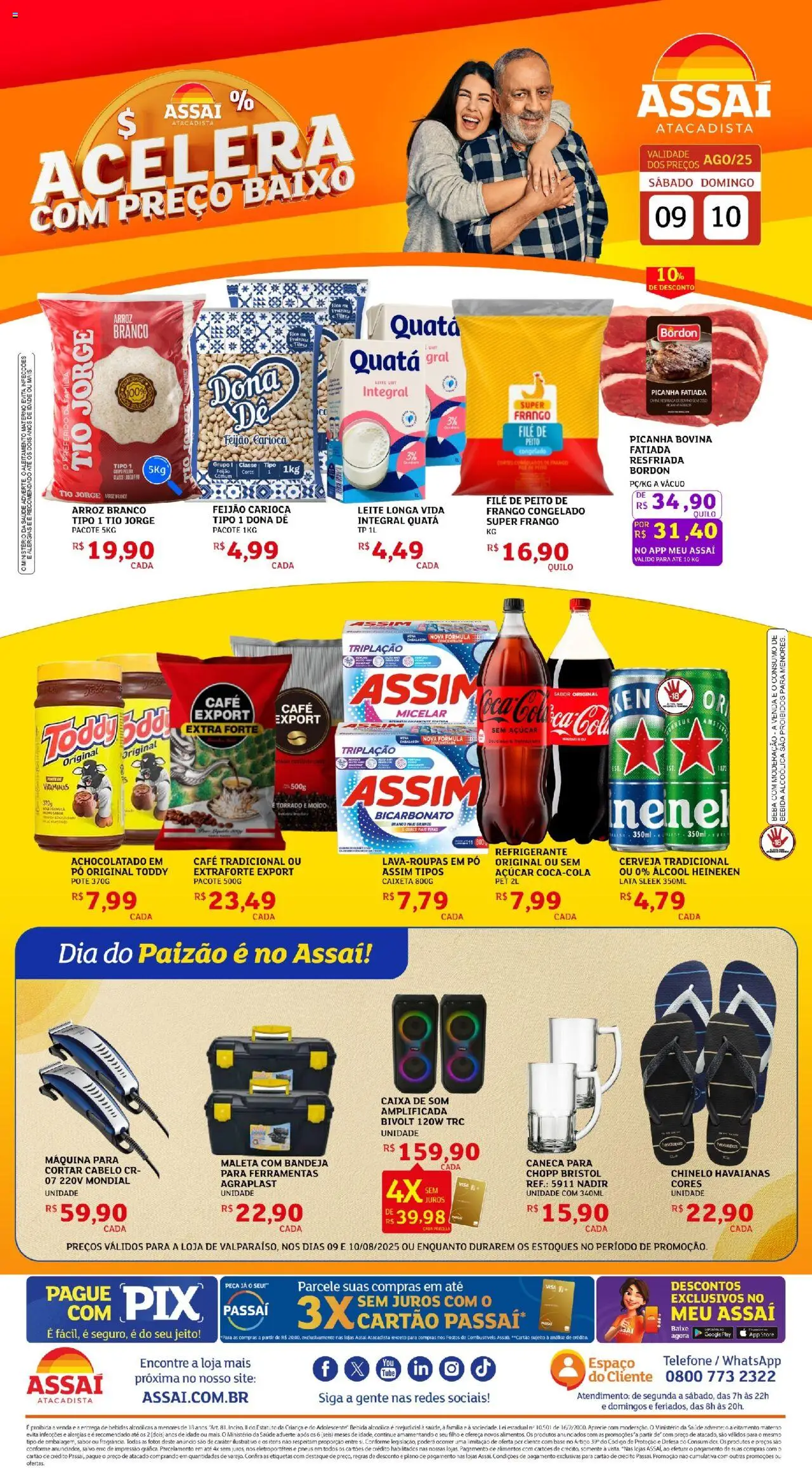 Assaí Atacadista Folheto - válido de 09.08.2025 | Página: 1 | Produtos: Caixa de som, Leite, Caneca, Açúcar
