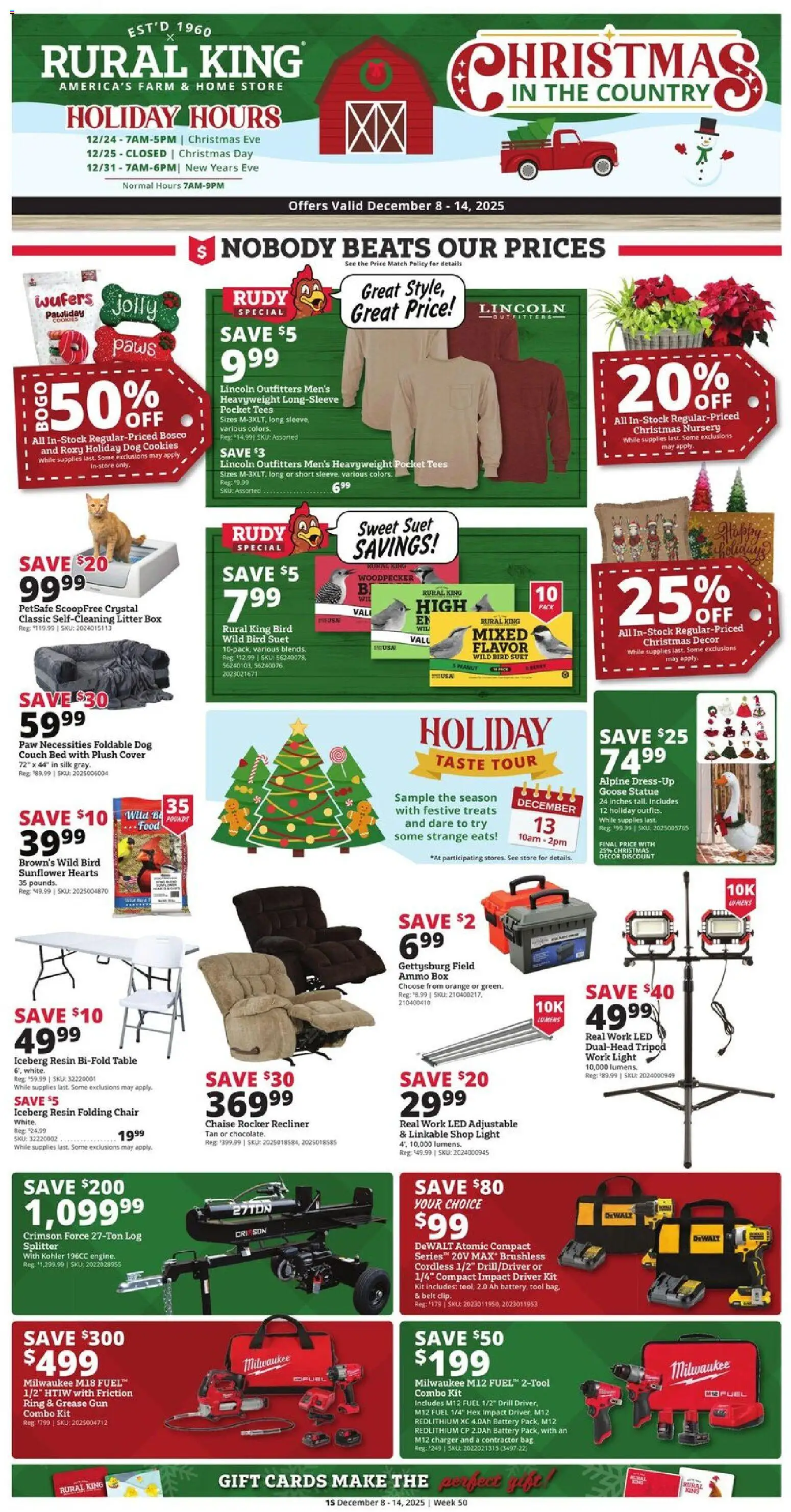 Rural King Weekly Ad - valid from 08.12.2025 | Page: 1 | Products: Bed, Table, Recliner, Gun