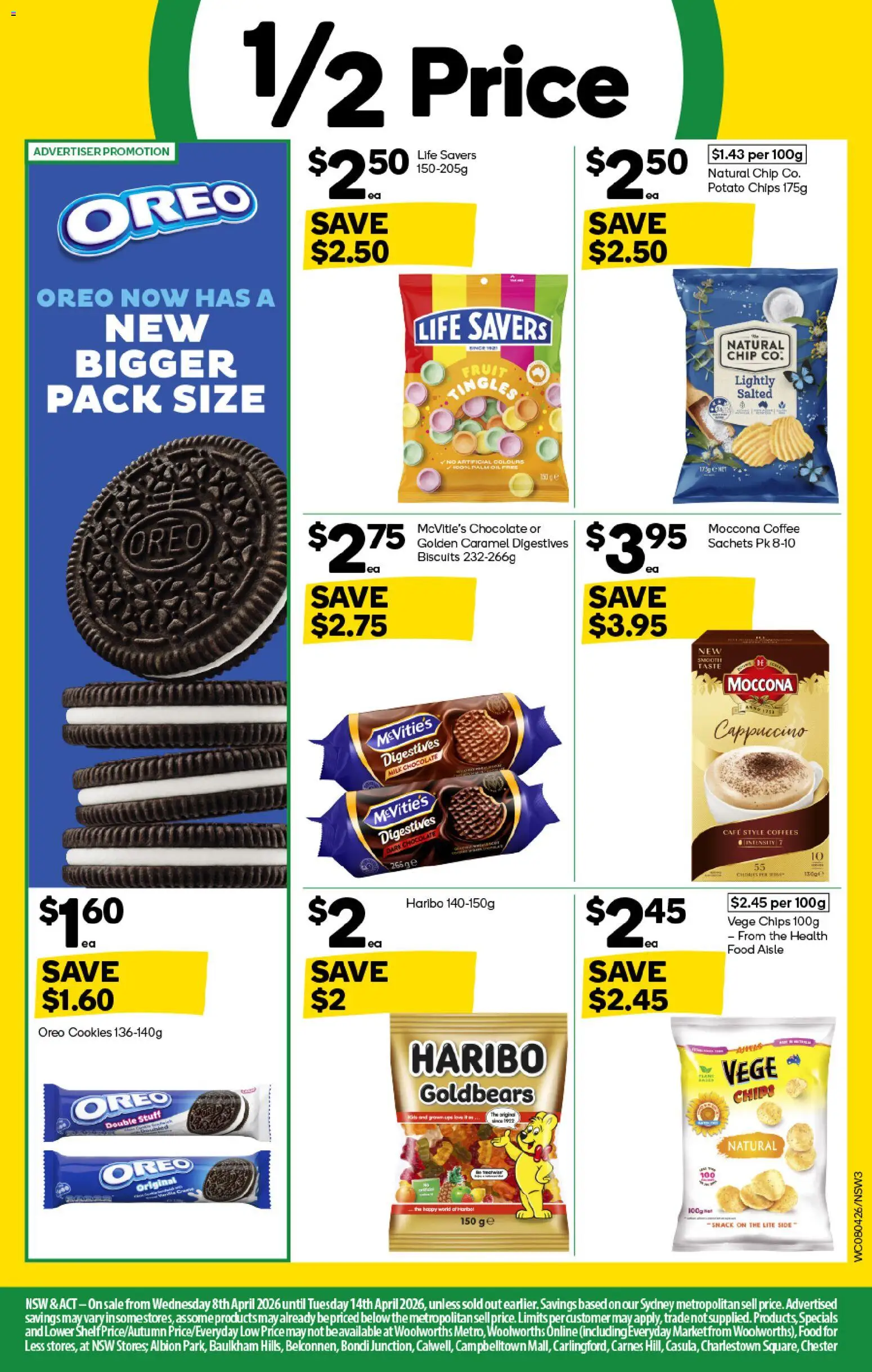 Woolworths catalogue - valid from 08.04.2026 | Page: 3 | Products: Coffee, Chocolate, Chips, Biscuits