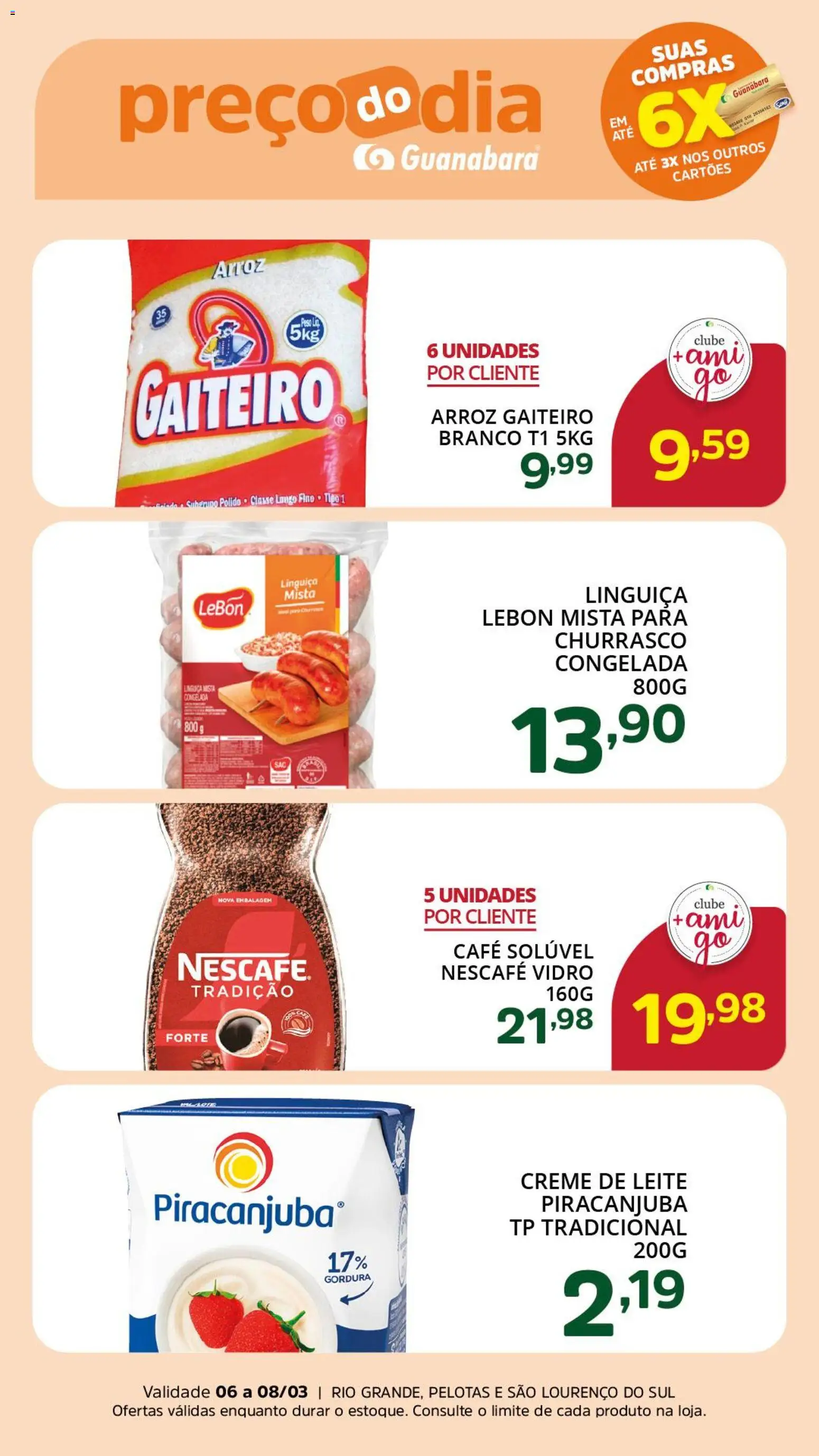 Supermercado Guanabara Folheto - válido de 06.03.2026 | Página: 4 | Produtos: Linguiça, Café, Arroz, Creme