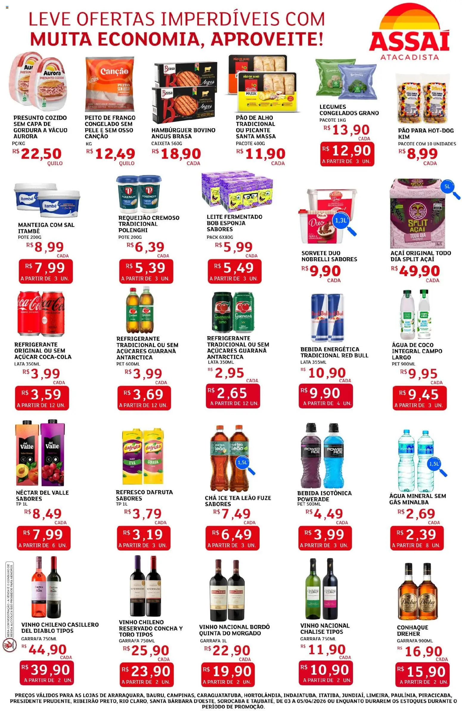 Assaí Atacadista Folheto - válido de 03.04.2026 | Página: 3 | Produtos: Ice tea, Água mineral, Açúcar, Leite fermentado