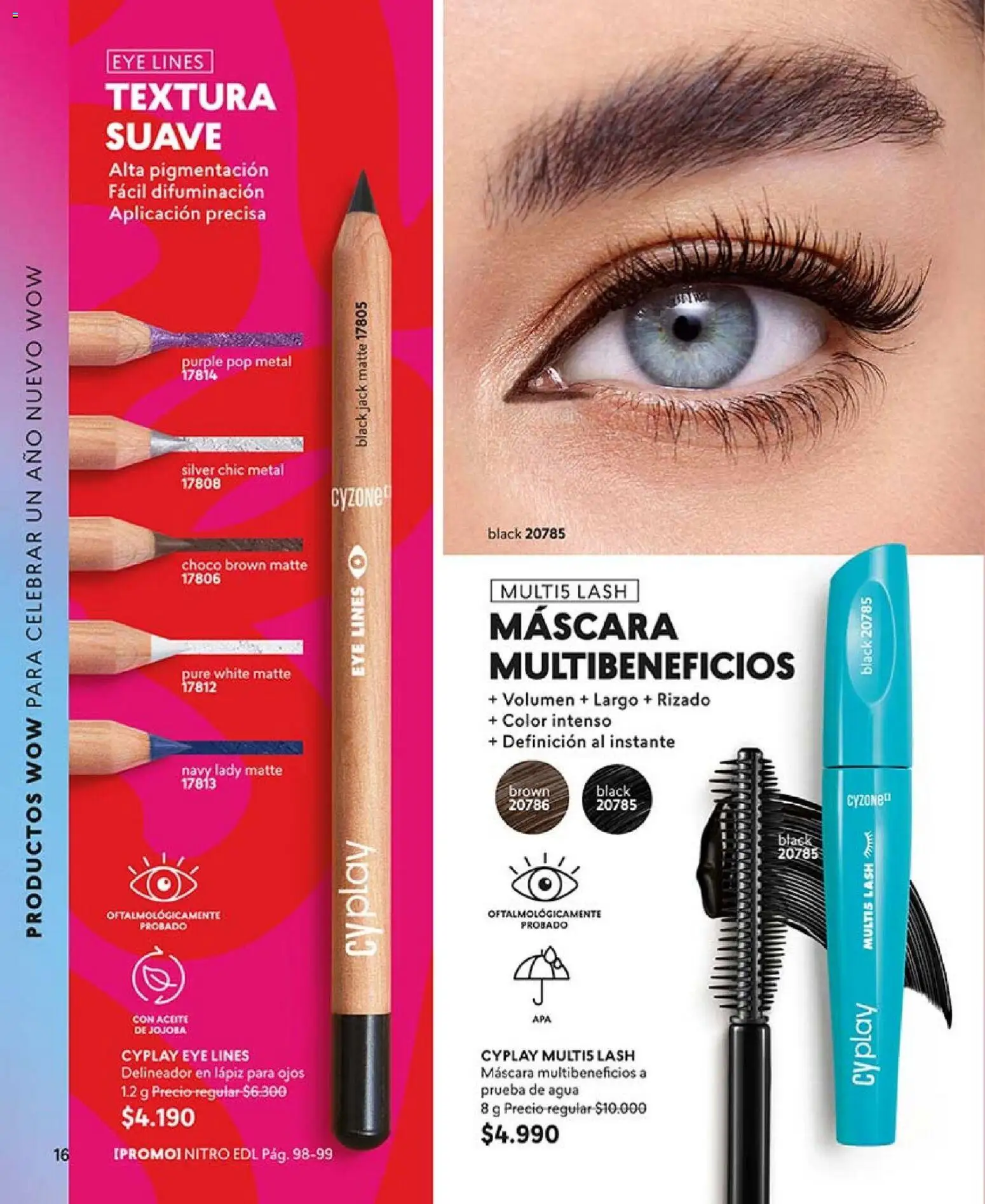 Catálogo CyZone Campaña 1 │ válido desde el 01.01.2026 | Página: 16 | Productos: Agua, Máscara, Delineador, Aceite