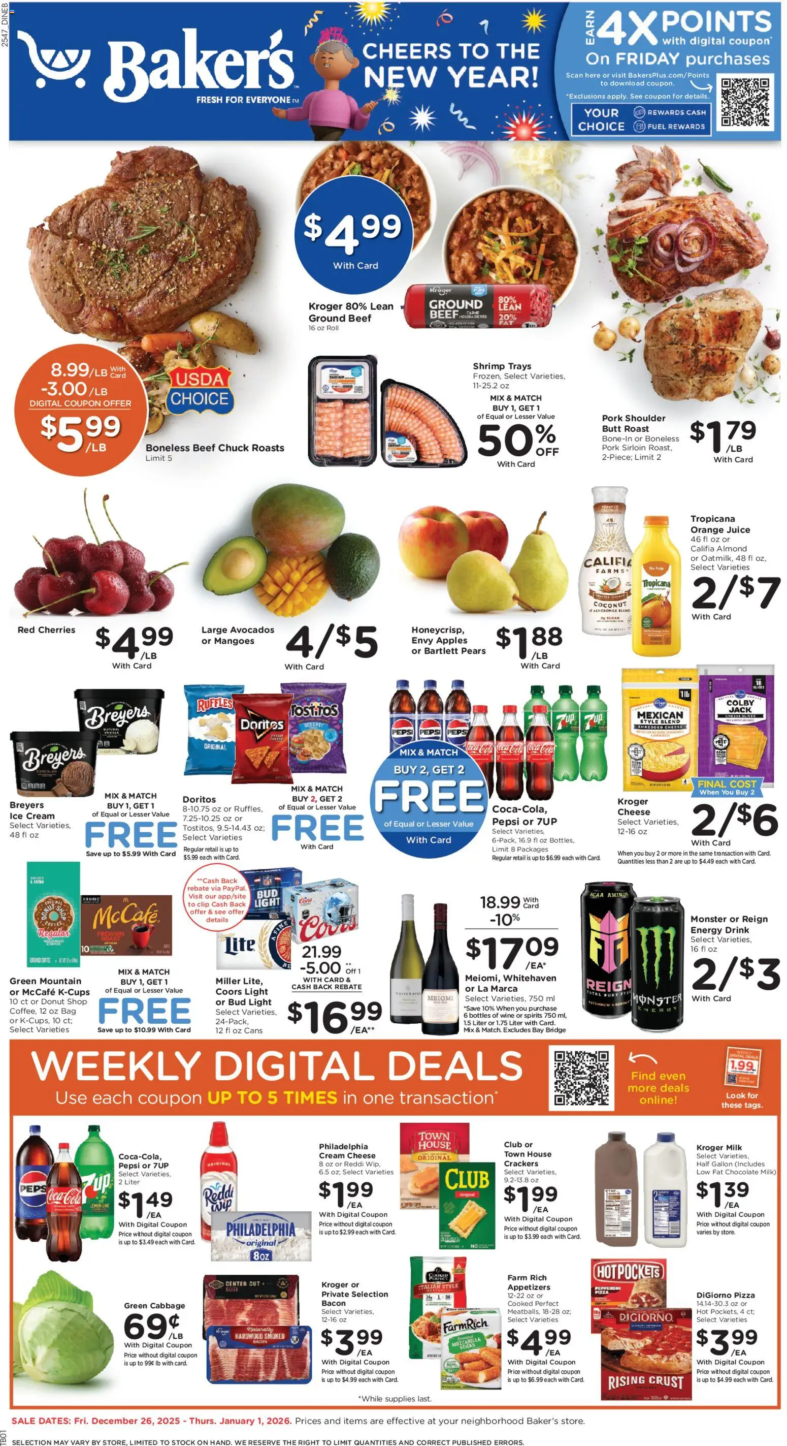 Baker's Weekly Ad - valid from 26.12.2025 | Page: 1 | Products: Pork, Beef, Cream, Cabbage