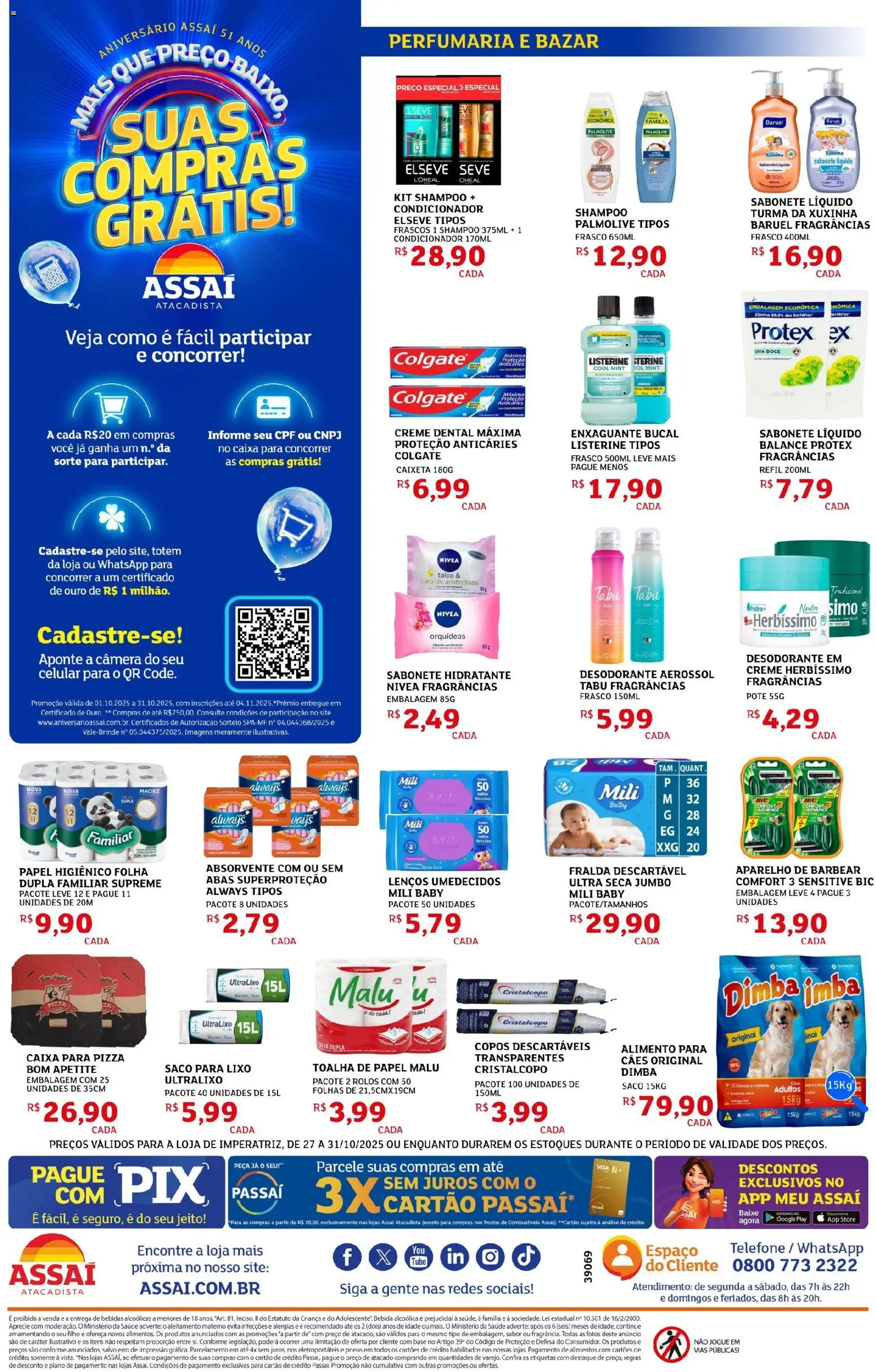 Assaí Atacadista Folheto - válido de 27.10.2025 | Página: 8 | Produtos: Telefone, Creme dental, Absorvente, Câmera