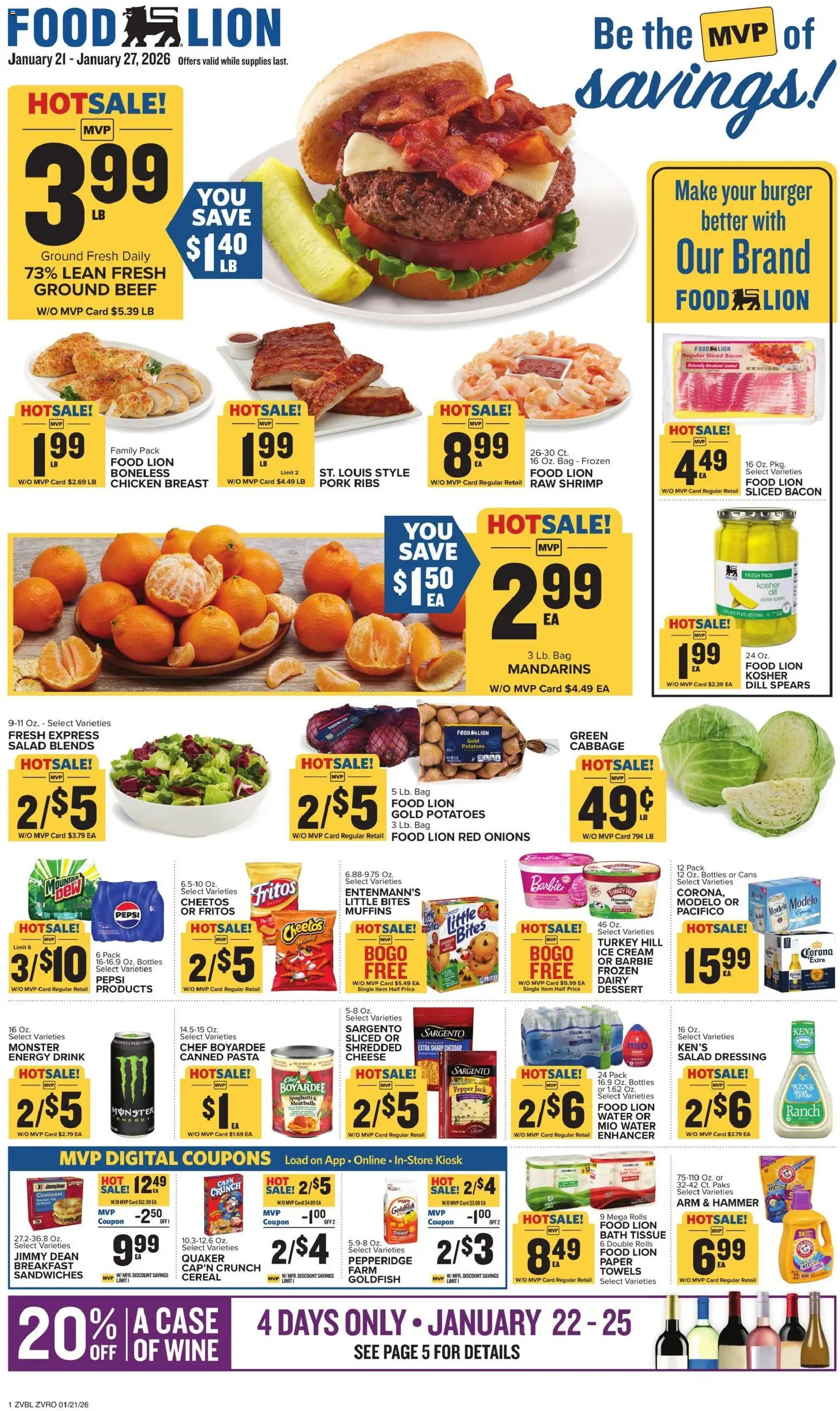 Food Lion Weekly Ad - valid from 21.01.2026 | Page: 1 | Products: Pork, Ice cream, Potatoes, Dill