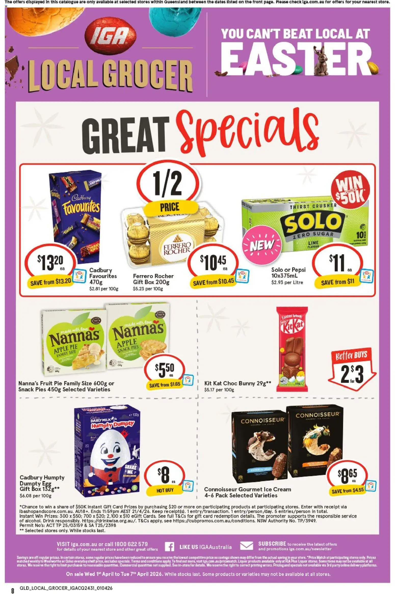 IGA catalogue - valid from 01.04.2026 | Page: 8 | Products: Dairy, Cream, Sugar, Pies