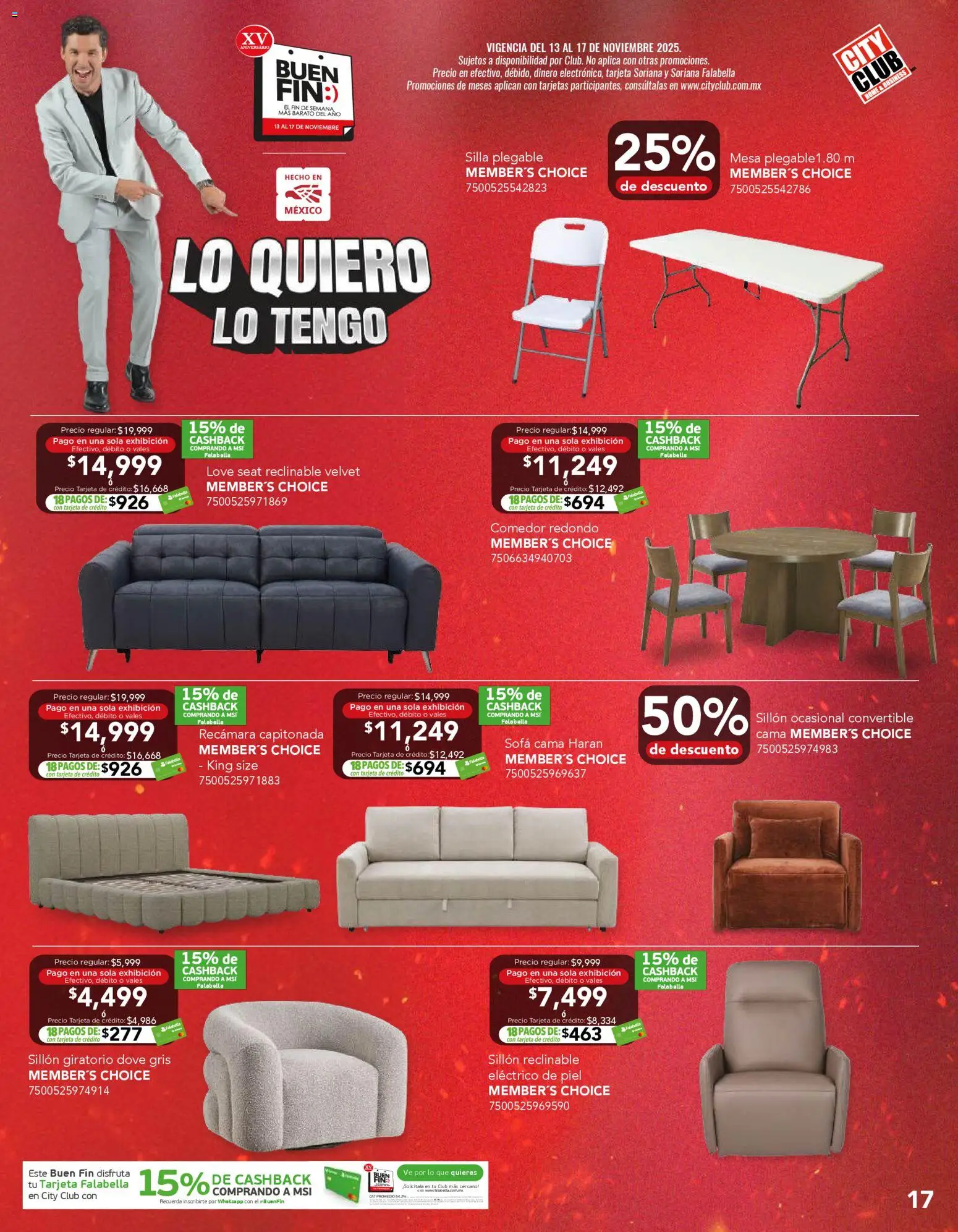 Nuevas ofertas de City Club válidas en toda la República Mexicana desde el 12.11.2025. ¡Encuentra las mejores ofertas en City Club Buen Fin! | Página: 17 | Productos: Sofá, Sillón, Silla, Mesa