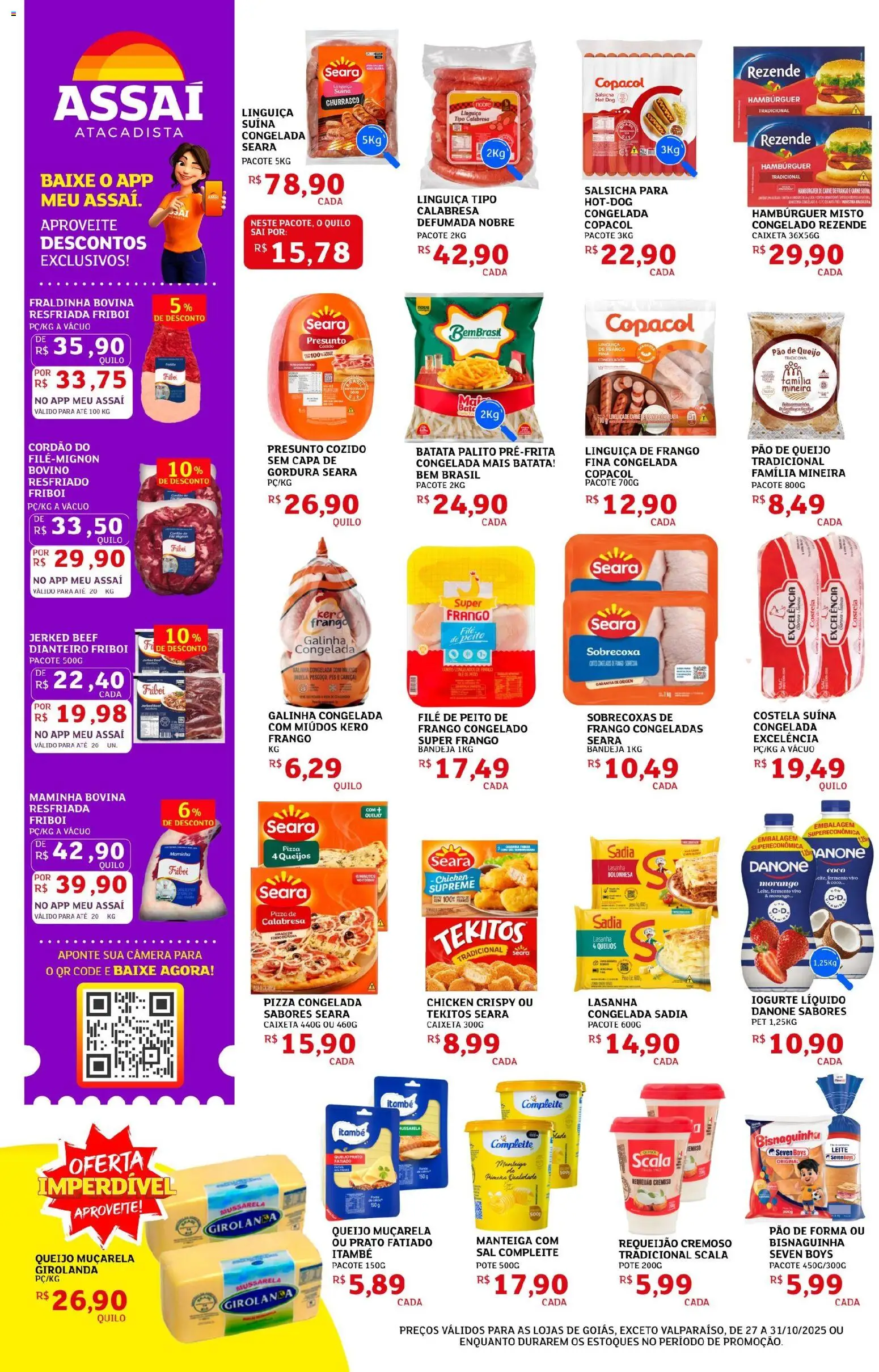 Assaí Atacadista Folheto - válido de 27.10.2025 | Página: 4 | Produtos: Leite, Pizza, Lasanha, Requeijão