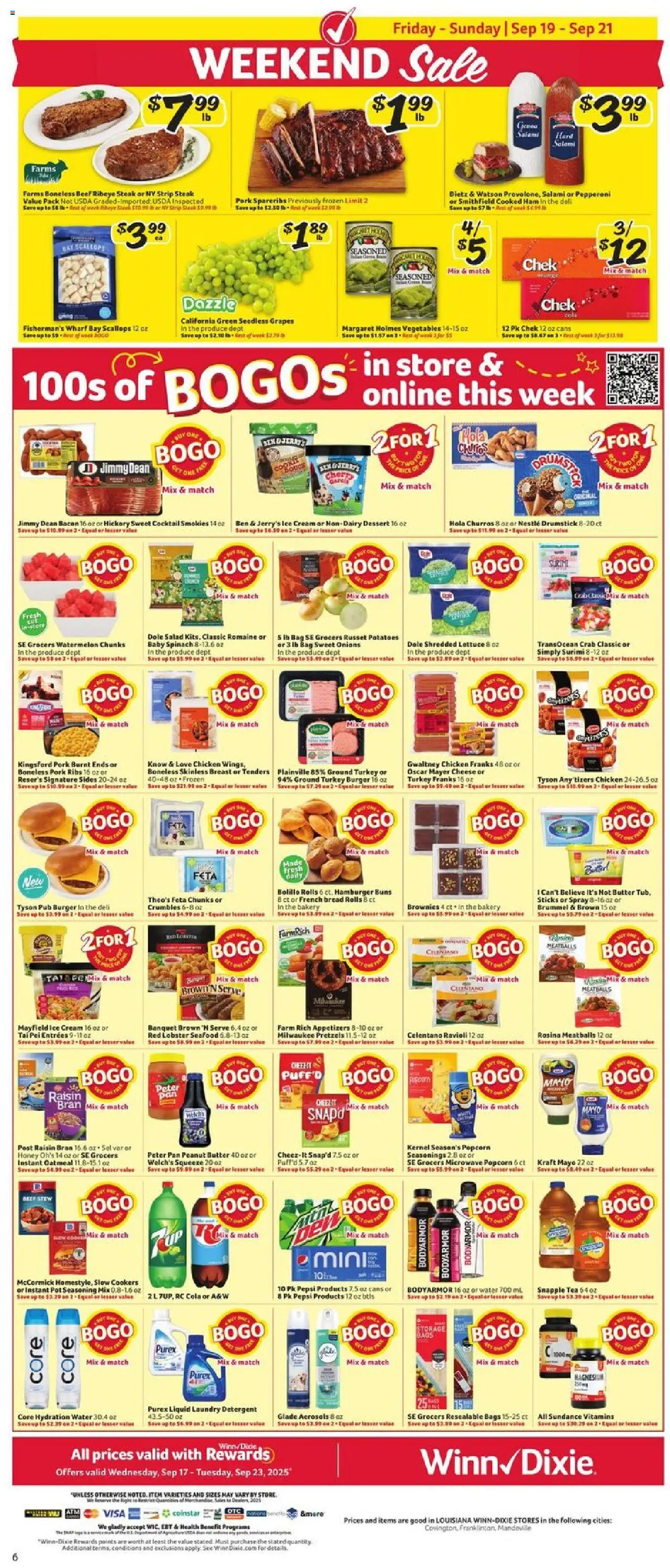 Winn Dixie Weekly Circular - LA - valid from 17.09.2025 | Page: 8 | Products: Lettuce, Salami, Pork, Ice cream