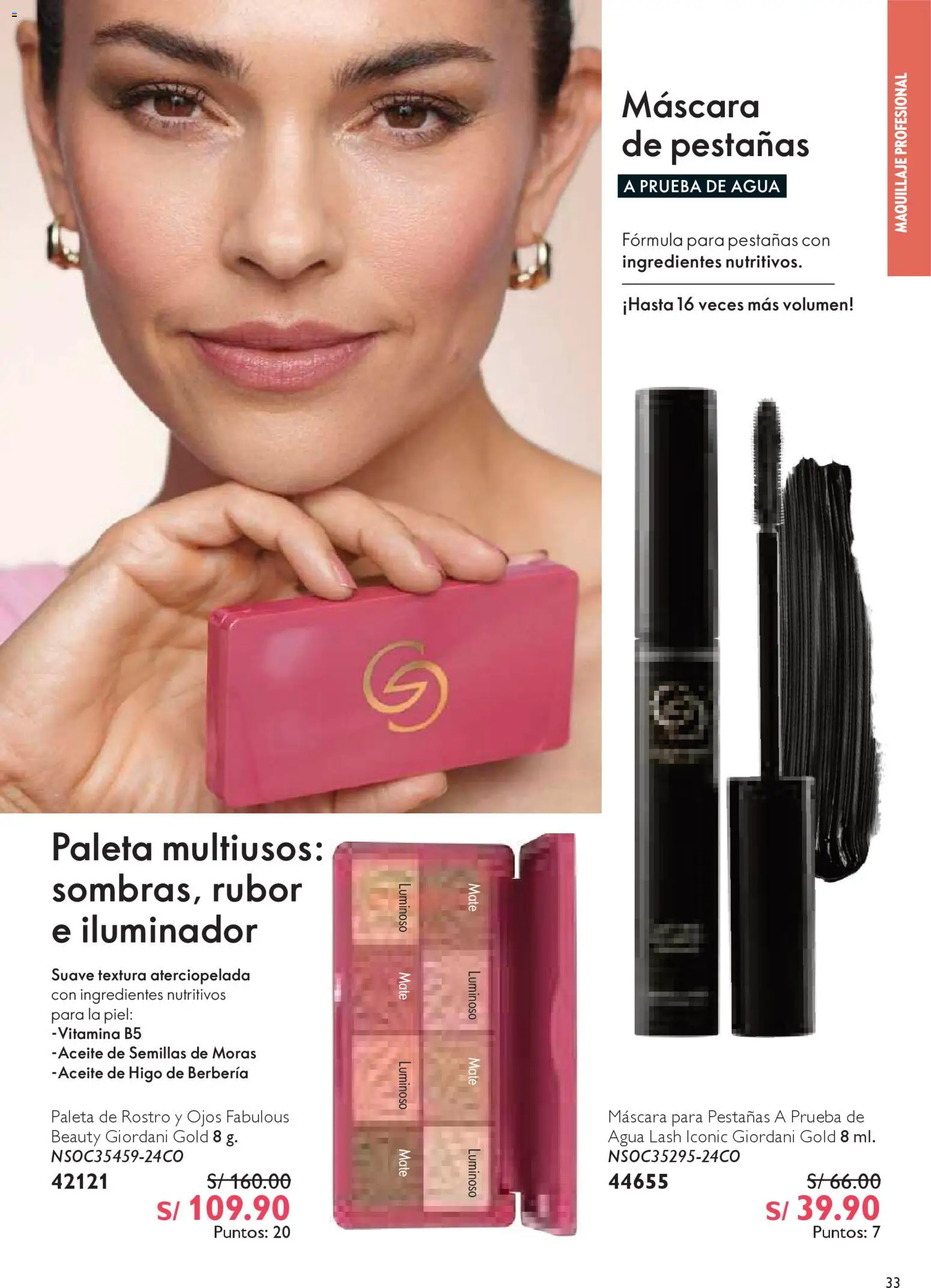 Catálogo Oriflame válido desde 15.11.2025 | Página: 33 | Productos: Máscara, Aceite, Maquillaje, Rubor