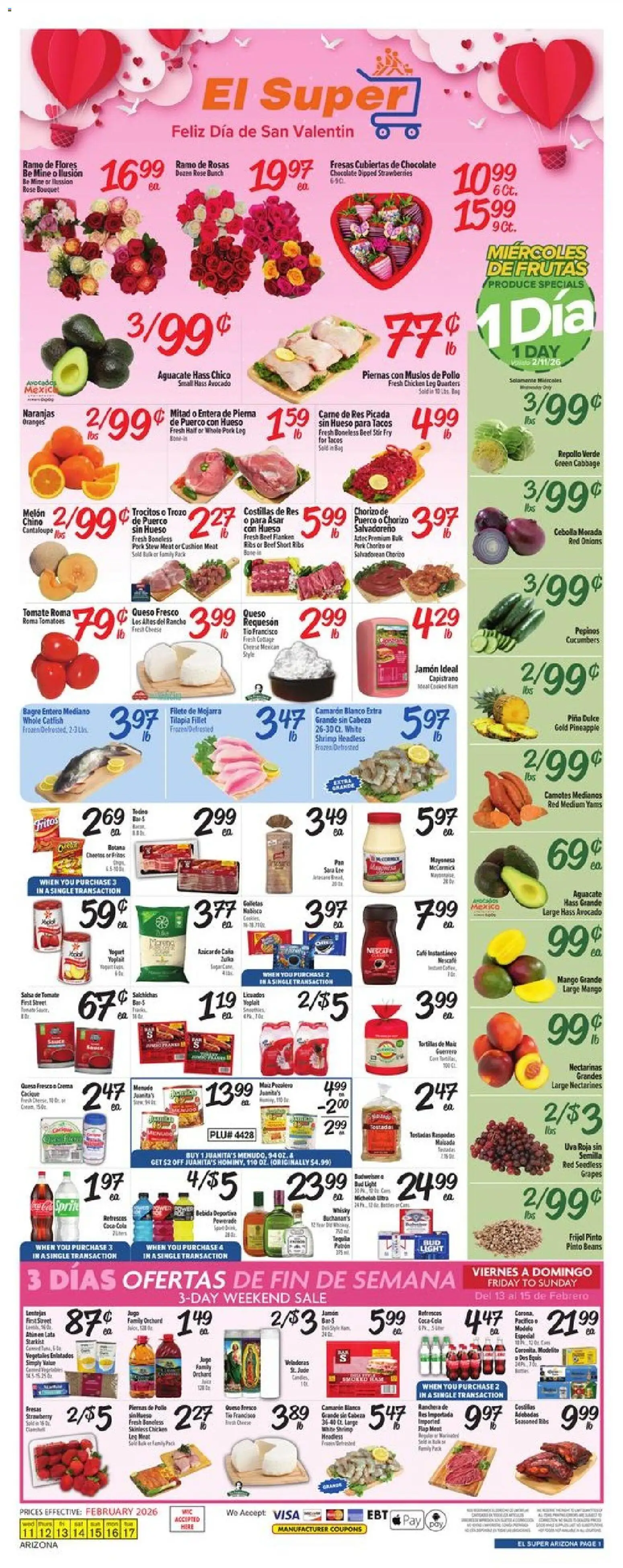 El Super Weekly Ad - AK - valid from 11.02.2026 | Page: 1 | Products: Pork, Strawberries, Sauce, Grapes