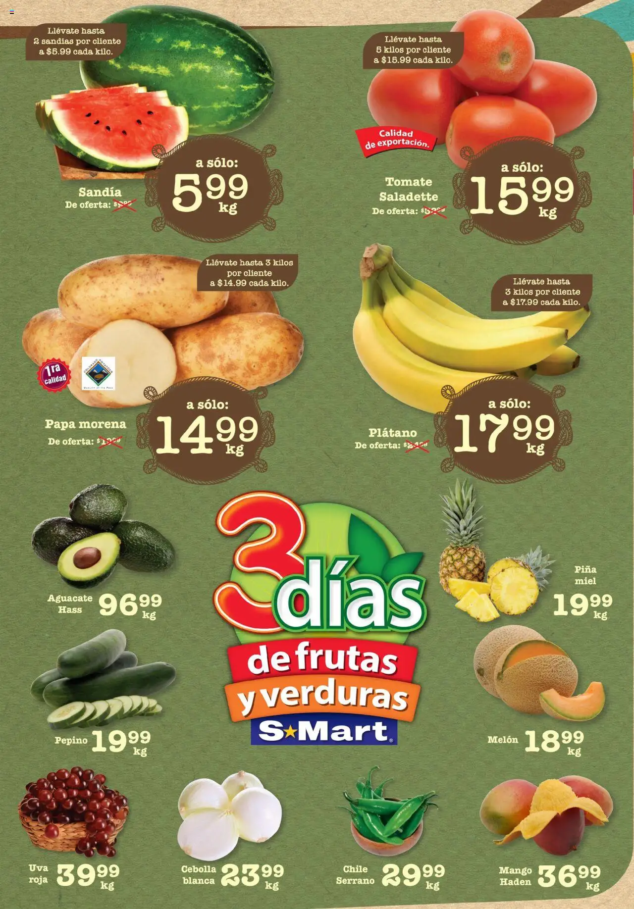 Nuevas ofertas de S-Mart válidas en toda la República Mexicana desde el 08.07.2025. ¡Encuentra las mejores ofertas en S-Mart folleto - Reynosa (y Rio Bravo)	! | Página: 1 | Productos: Papa, Melón, Uva, Piña