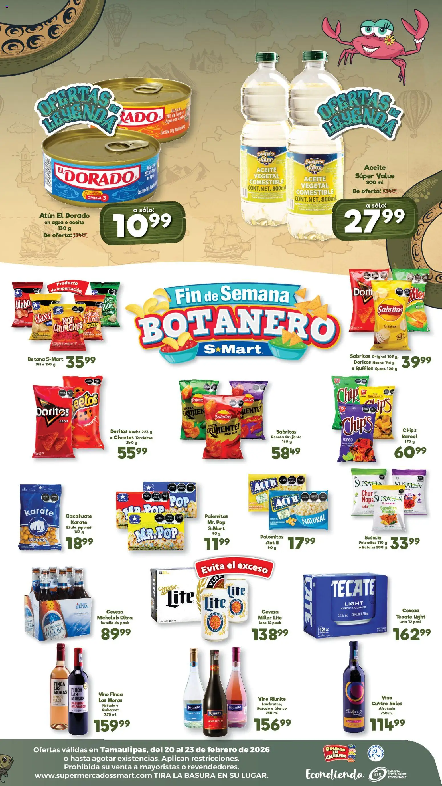 Nuevas ofertas de S-Mart válidas en toda la República Mexicana desde el 20.02.2026. ¡Encuentra las mejores ofertas en S-Mart folleto Ofertas de feria Matamoros! | Página: 2 | Productos: Atún, Queso, Cerveza, Botella