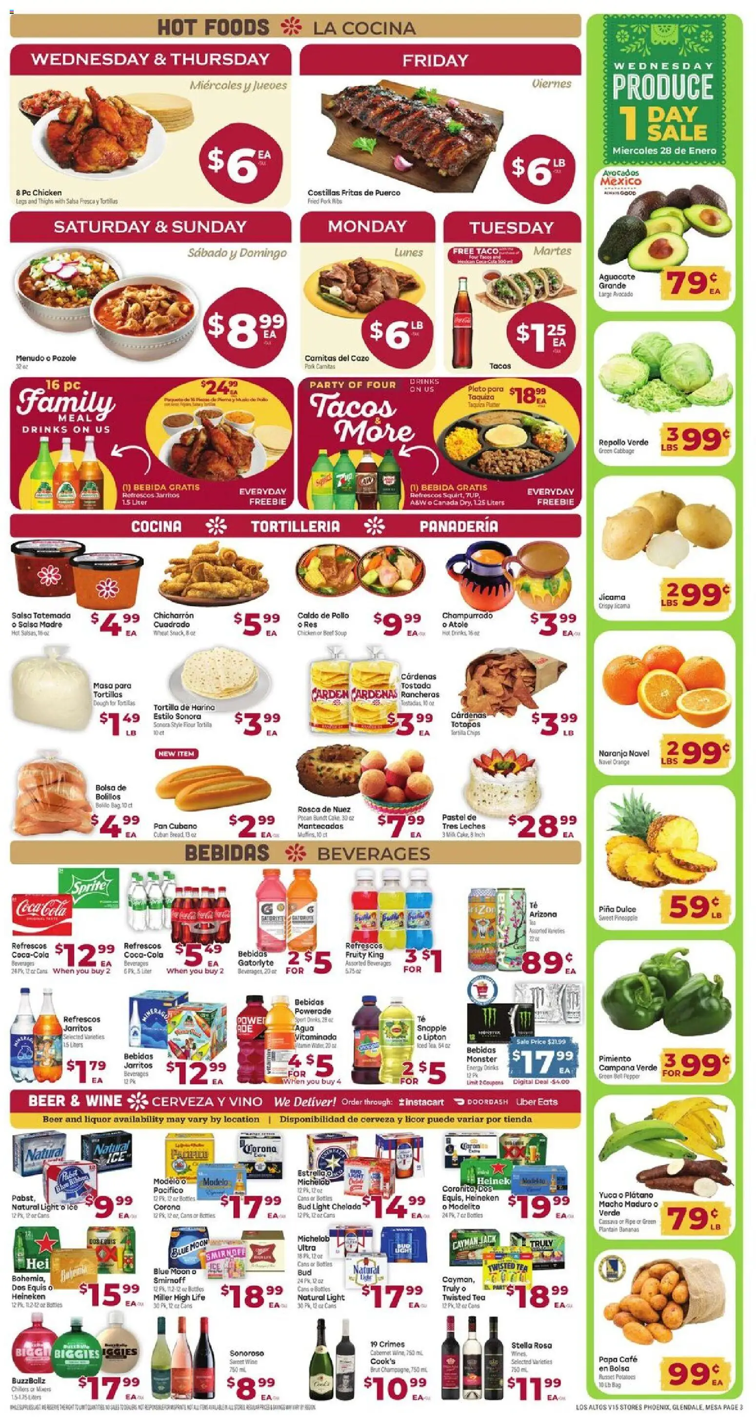 Cardenas Weekly Ad - valid from 28.01.2026 | Page: 3 | Products: Milk, Wine, Pineapple, Potatoes
