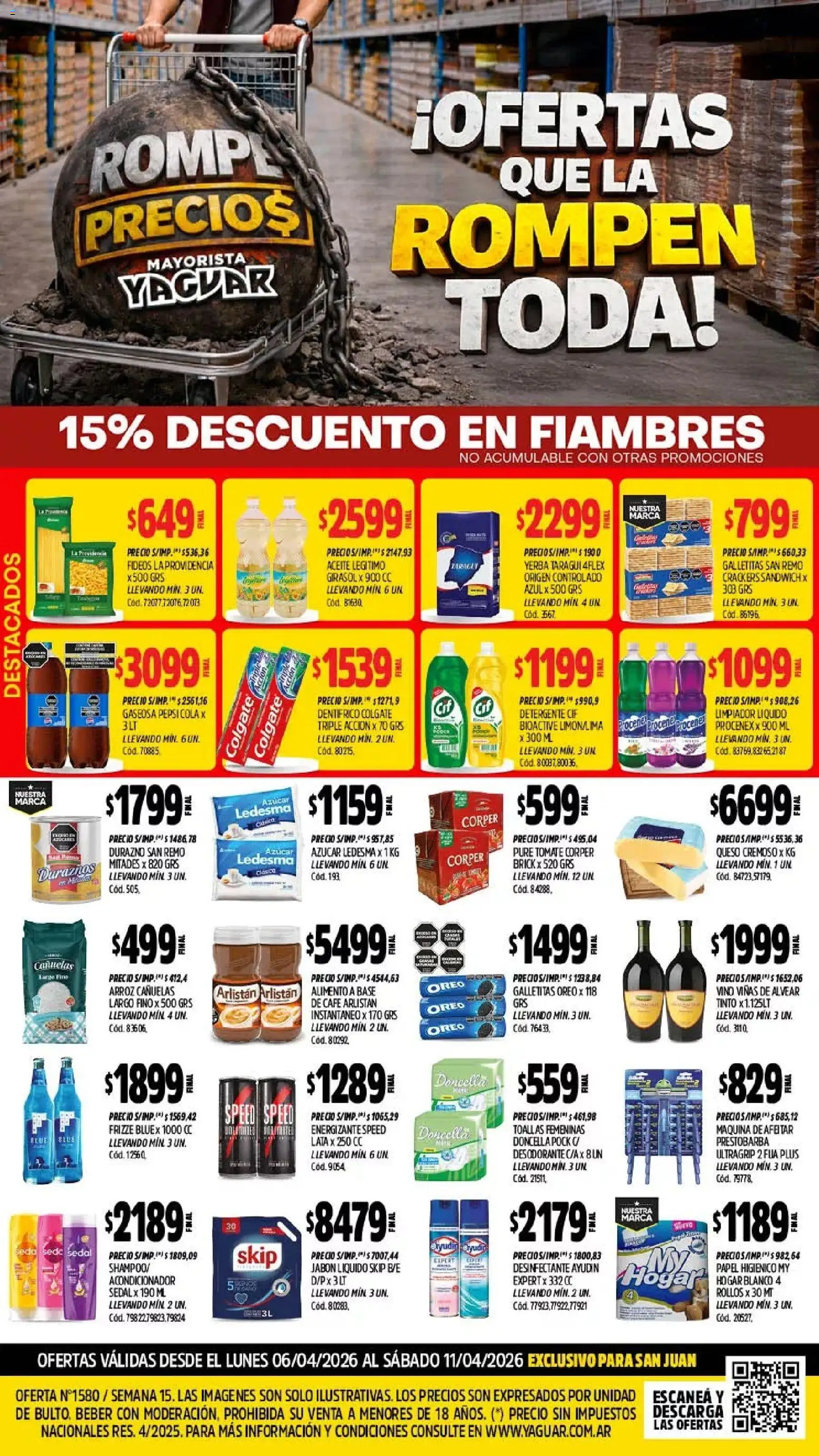 Yaguar - Oferta Semanal San Juan │ válido desde el 06.04.2026 | Página: 1 | Productos: Galletitas, Azucar, Jabón líquido, Tomate