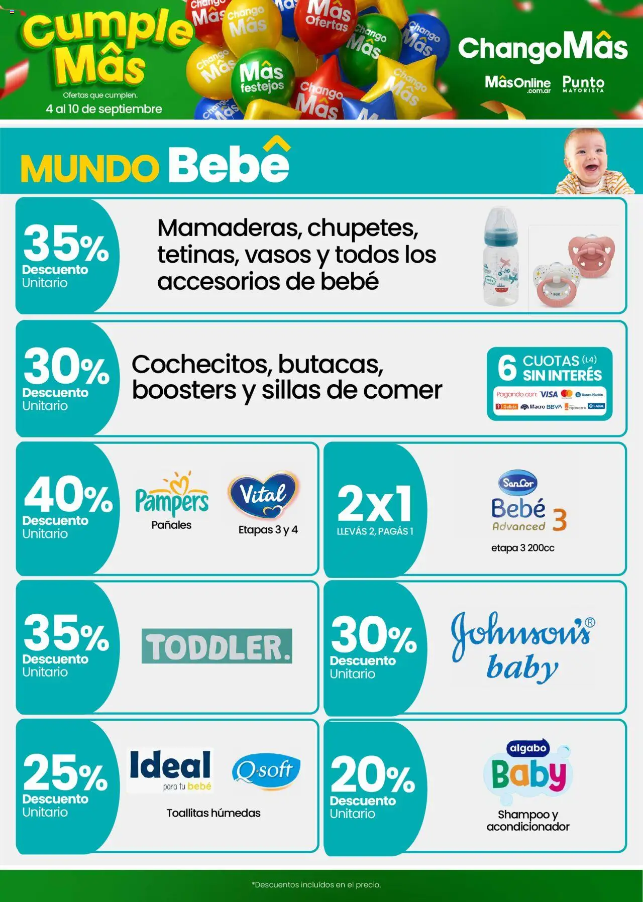 Changomas ofertas │ válido desde el 04.09.2025 | Página: 11 | Productos: Banco, Shampoo, Toallitas húmedas, Vasos