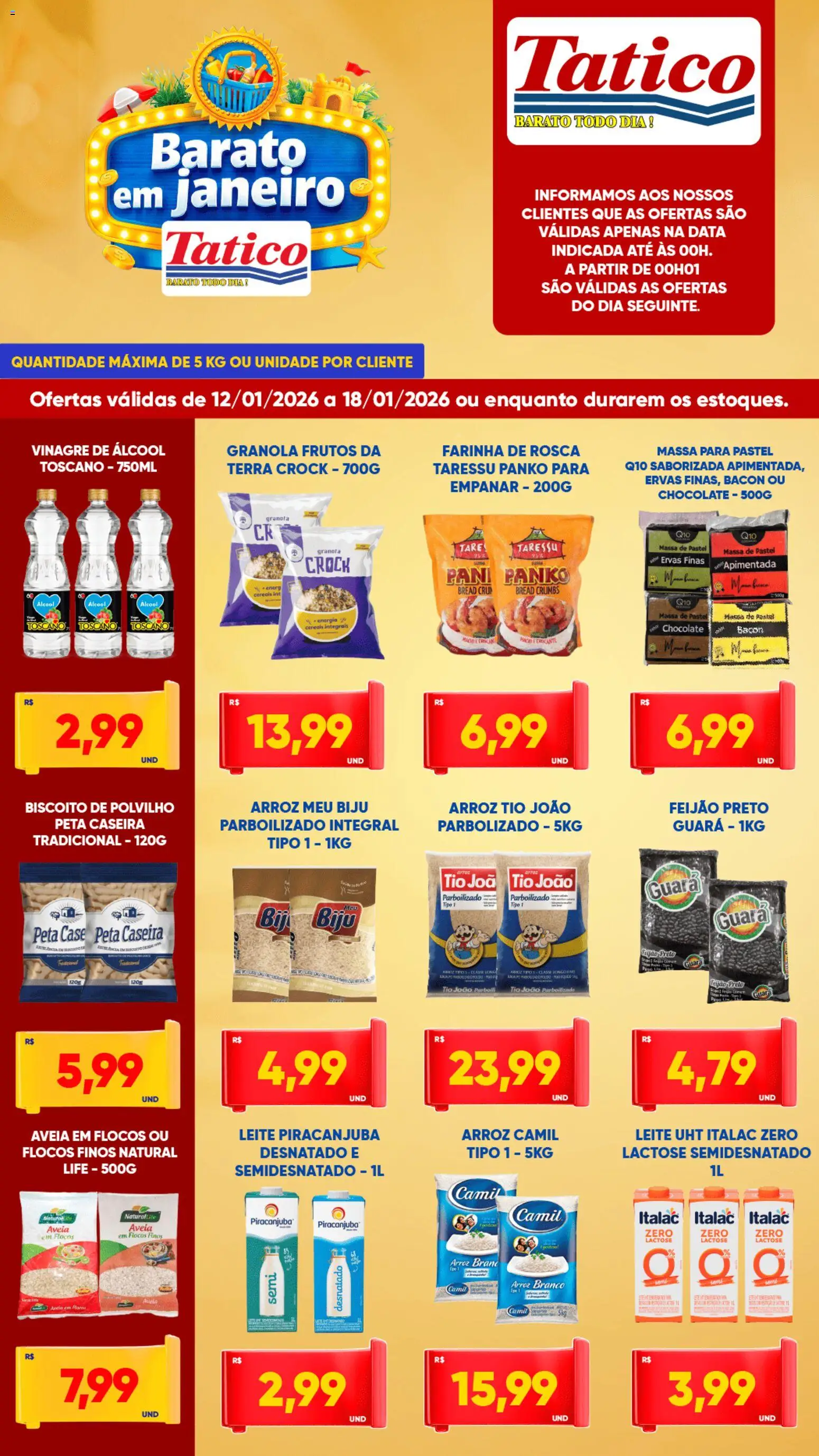 Tatico Folheto - válido de 12.01.2026 | Página: 3 | Produtos: Polvilho, Leite, Arroz, Massa
