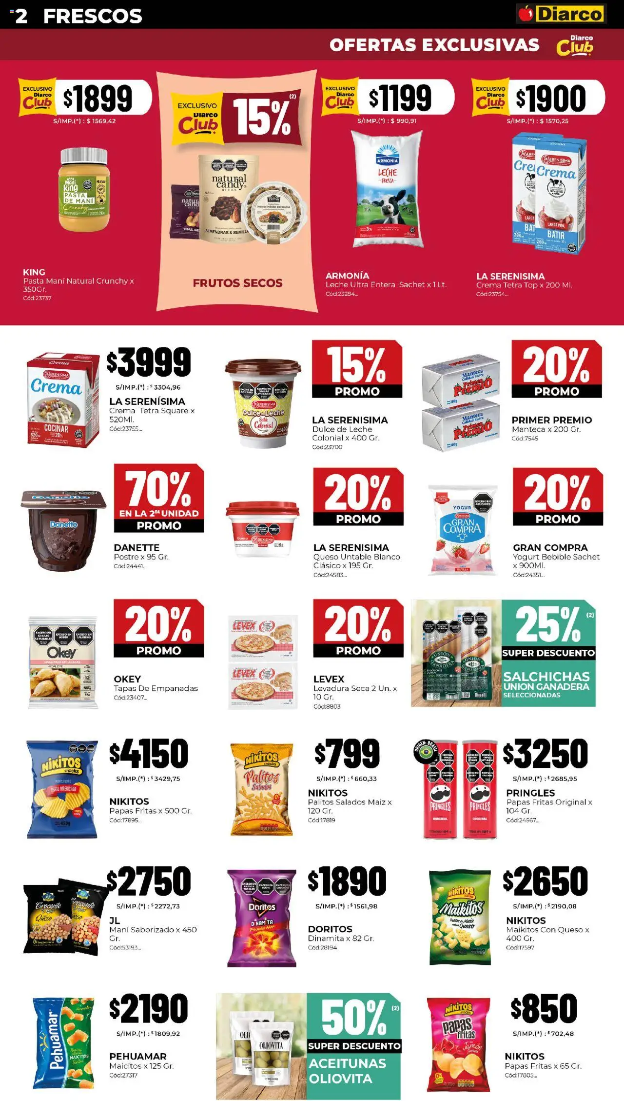 Diarco - Ofertas Pueblo Interior │ válido desde el 13.10.2025 | Página: 2 | Productos: Almendras, Pasta, Papas fritas, Crema