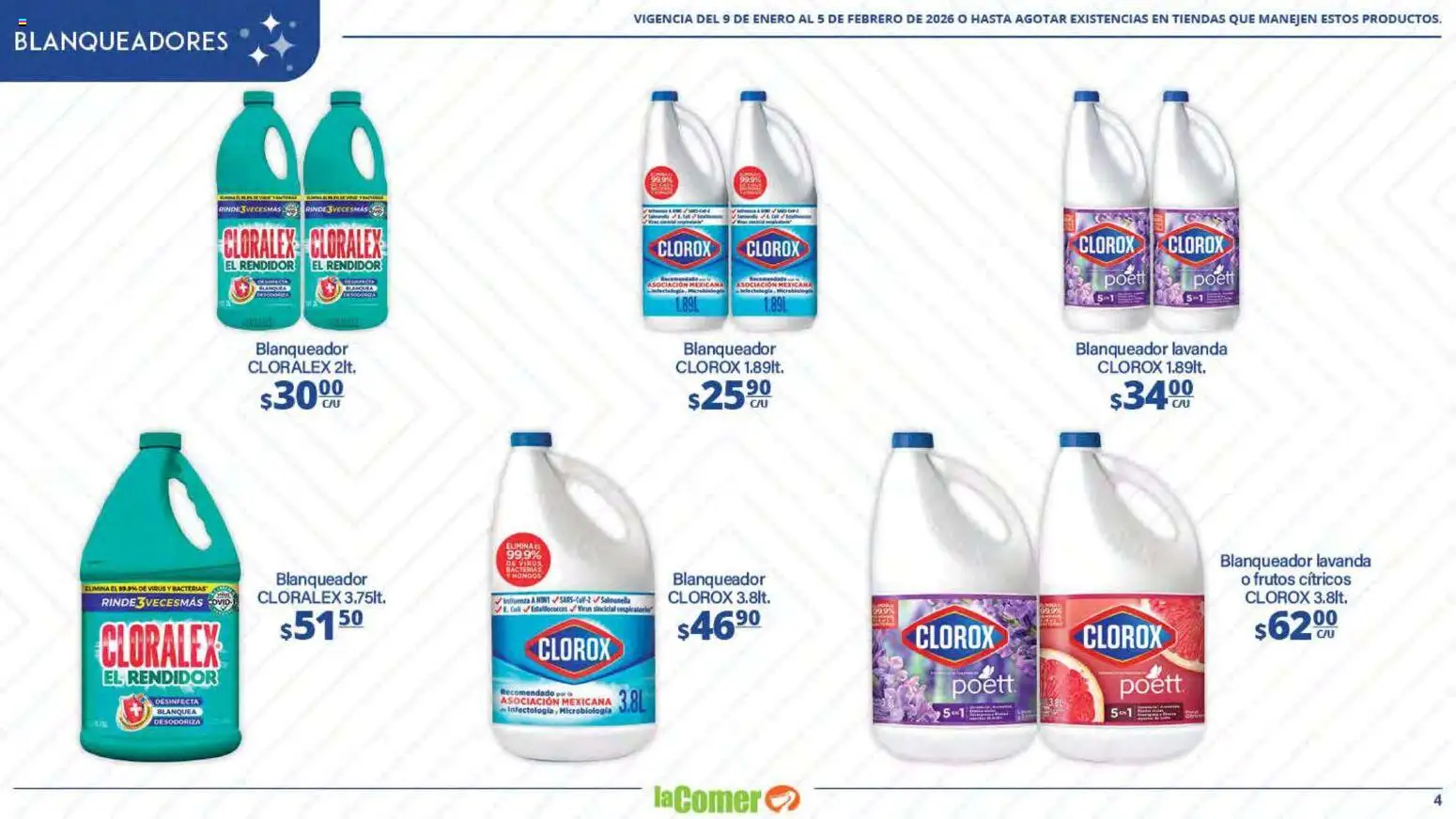 Nuevas ofertas de La Comer válidas en toda la República Mexicana desde el 09.01.2026. ¡Encuentra las mejores ofertas en La Comer folleto Limpia Desinfecta Organiza Ahorra! | Página: 4 | Productos: Hongos