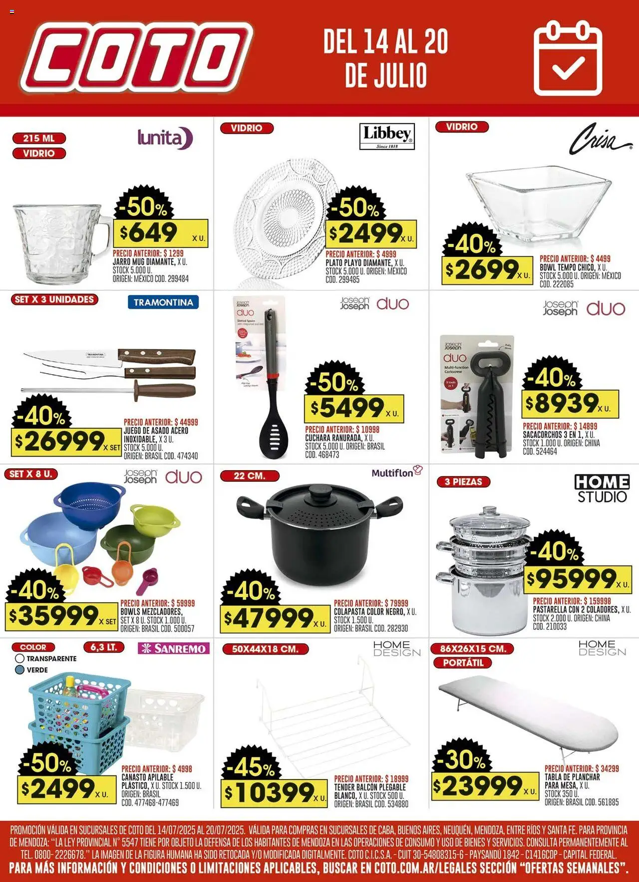 Coto bazar │ válido desde el 14.07.2025 | Página: 1 | Productos: Cuchara, Bowl, Planchar, Tabla de planchar