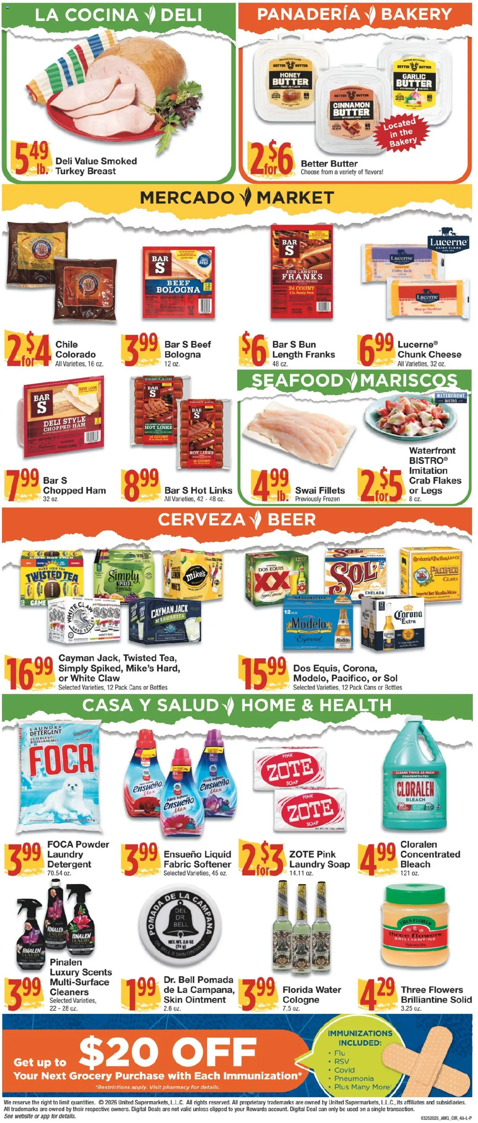 United Supermarkets Ad - valid from 24.03.2026 | Page: 4 | Products: Butter, Tea, Fabric softener, Game