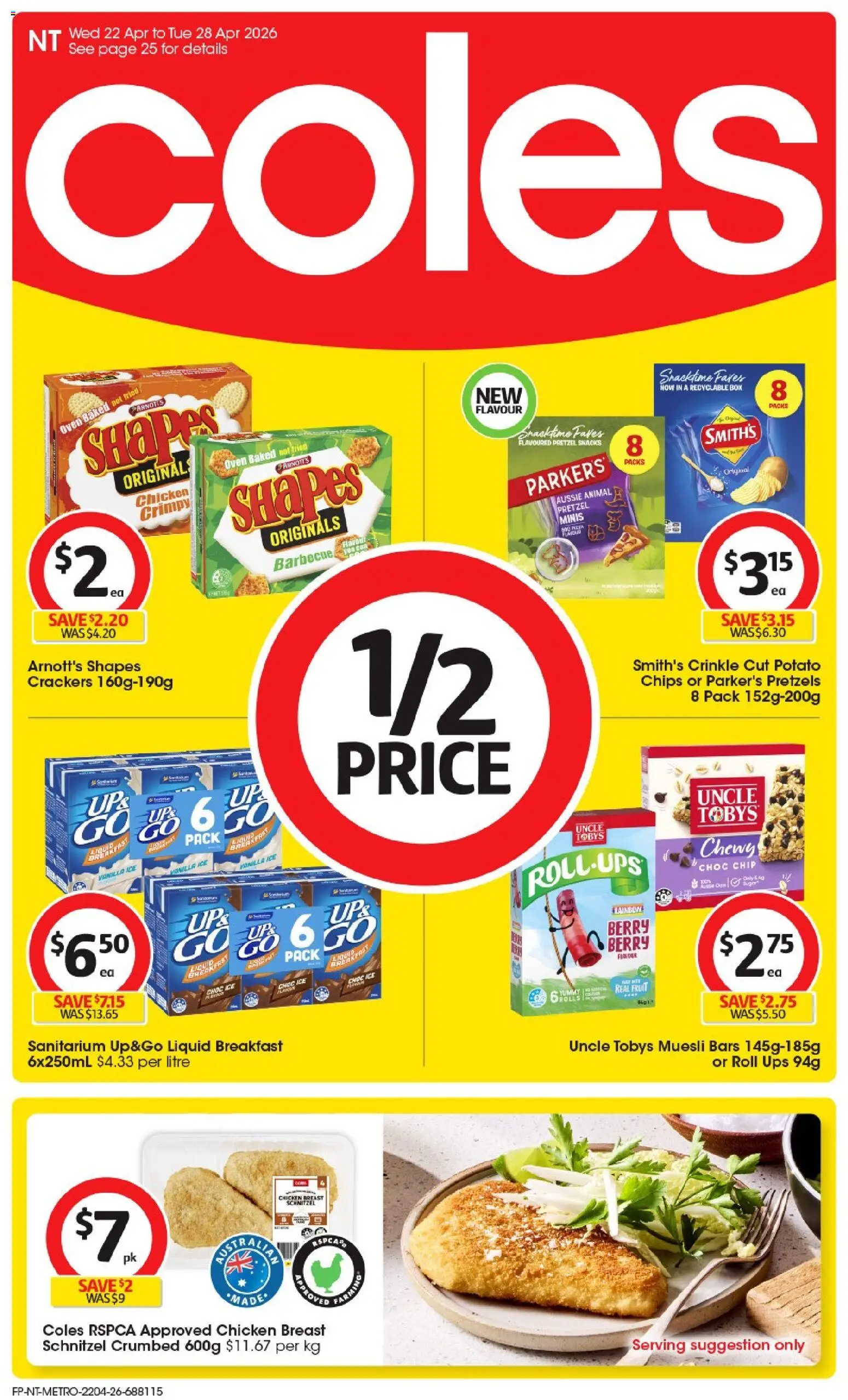 Coles catalogue - valid from 22.04.2026 | Page: 1 | Products: Box, Crackers, Chips, Oven