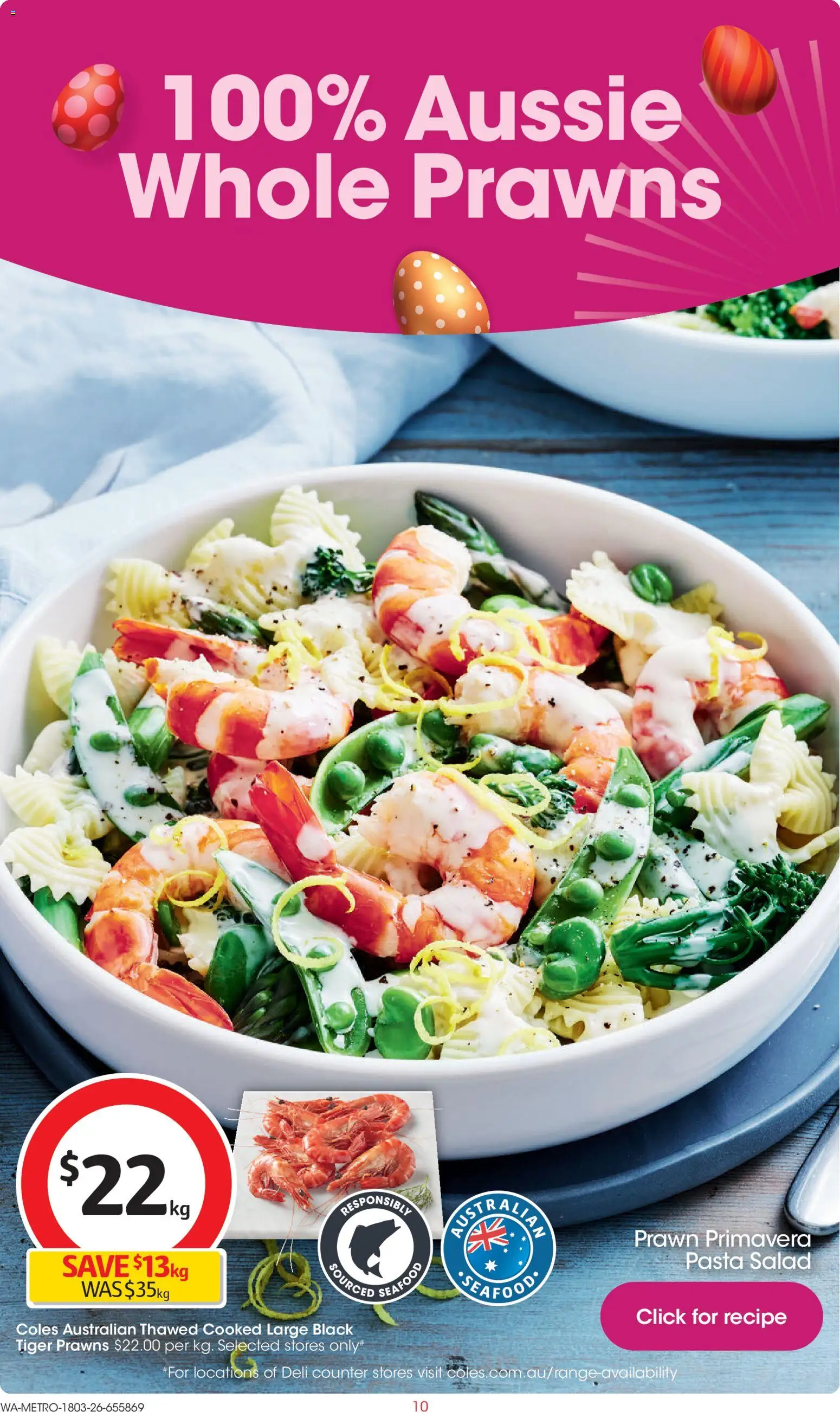Coles catalogue - valid from 18.03.2026 | Page: 10 | Products: Pasta, Prawns, Salad, Seafood