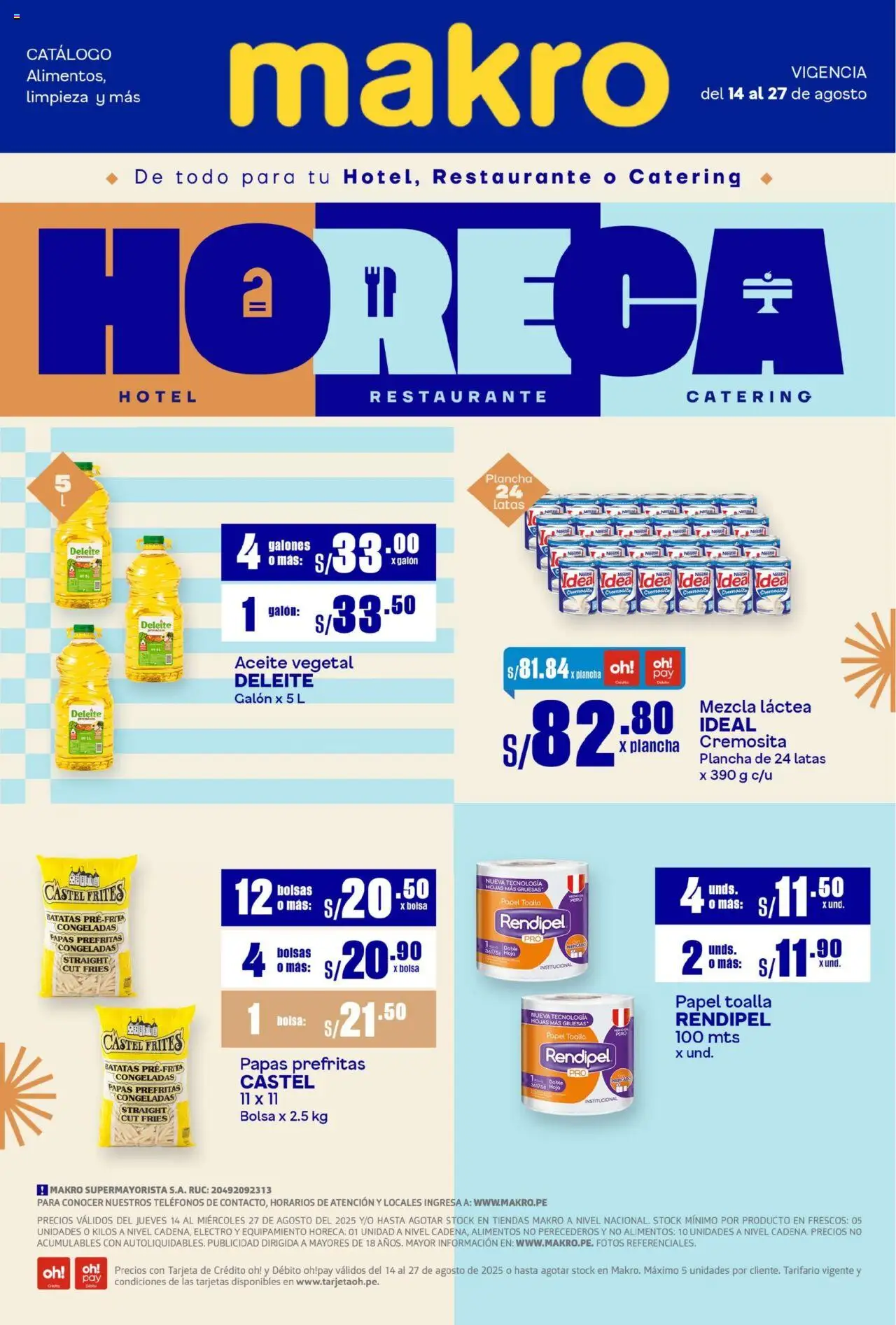 Catálogo Makro válido desde 14.08.2025 | Página: 1 | Productos: Aceite, Toalla, Papas, Bolsa