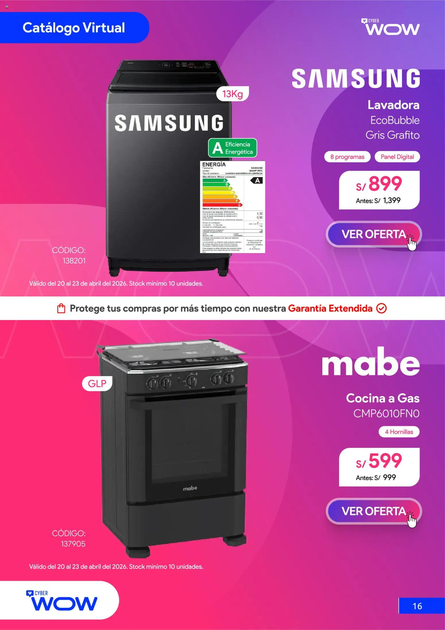 Catálogo Hiraoka válido desde 20.04.2026 | Página: 17 | Productos: Lavadora, Cocina