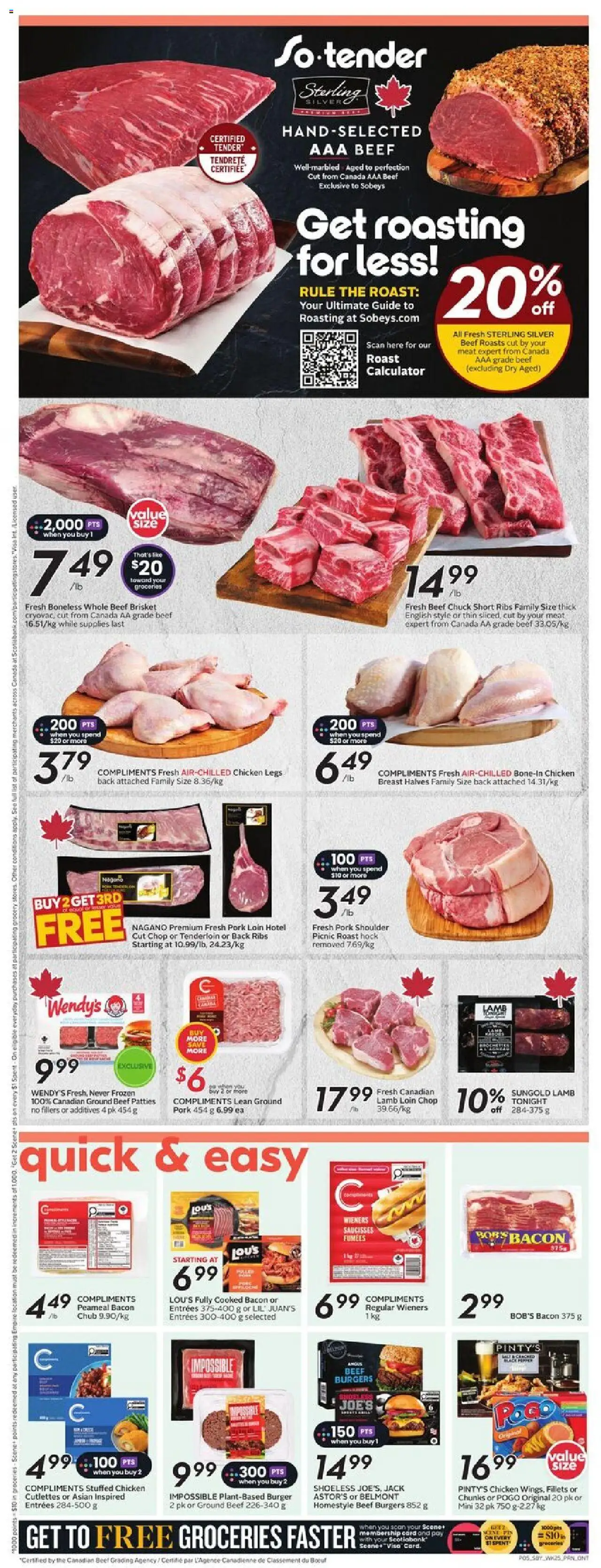 Sobeys flyer valid from 16.10.2025 | Page: 8 | Products: Beef, Calculator, Chicken, Pork