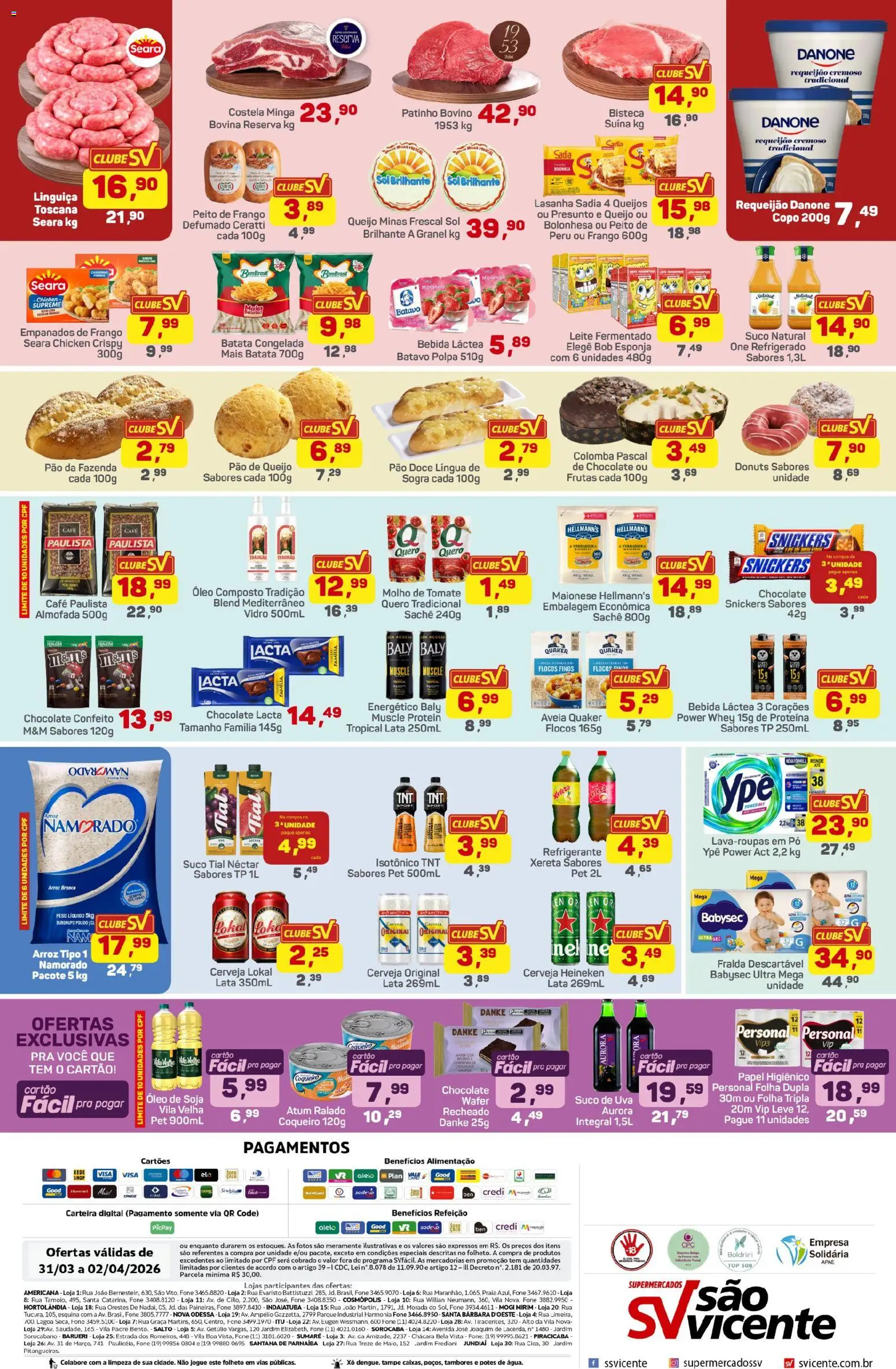 Supermercados São Vicente Folheto - válido de 31.03.2026 | Página: 2 | Produtos: Pão, Peito de peru, Maionese, Leite fermentado