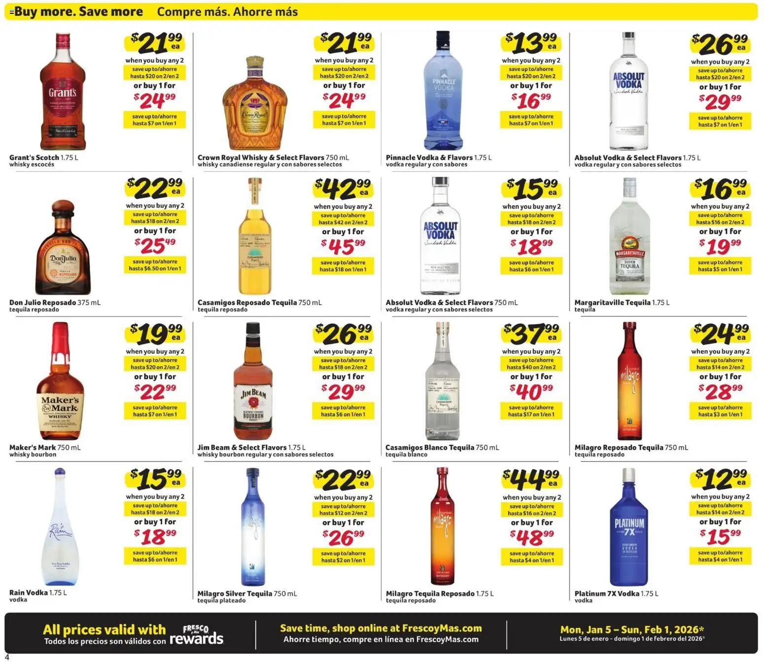 Fresco y Más Alcohol Flyer - valid from 05.01.2026 | Page: 4 | Products: Bourbon, Vodka