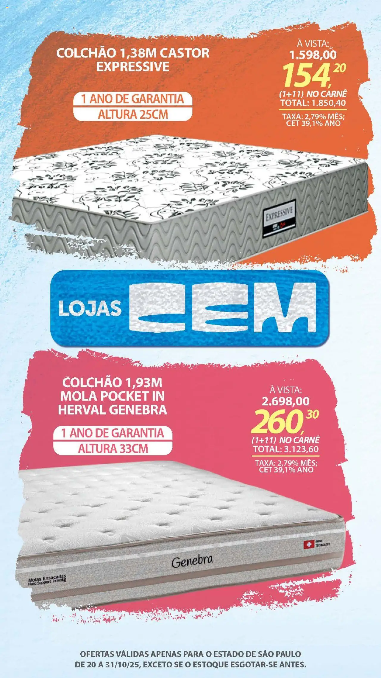 Lojas Cem Folheto - válido de 20.10.2025 | Página: 101 | Produtos: Colchão, Carne