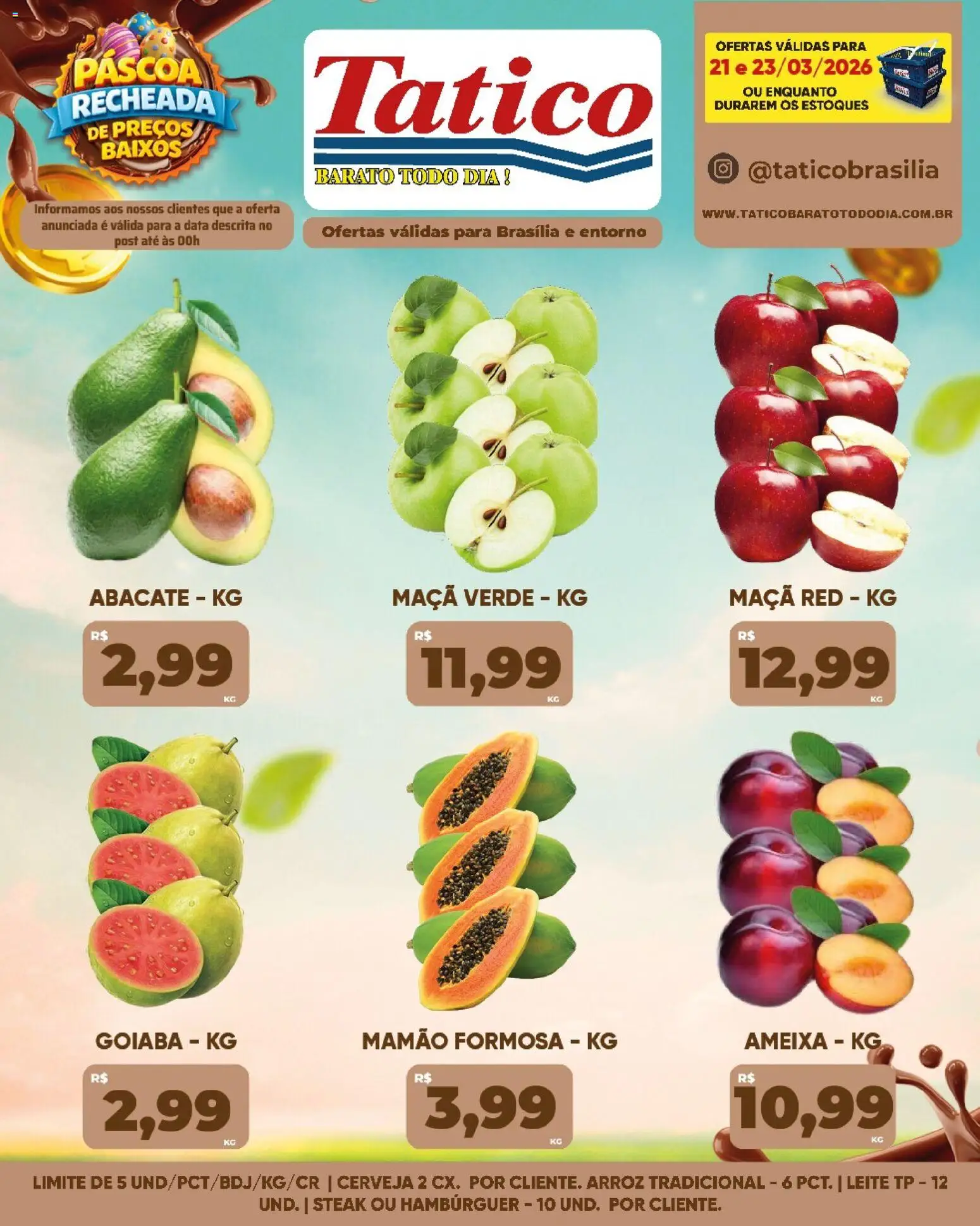 Tatico Folheto - válido de 21.03.2026 | Página: 1 | Produtos: Leite, Cerveja, Hambúrguer, Ameixa